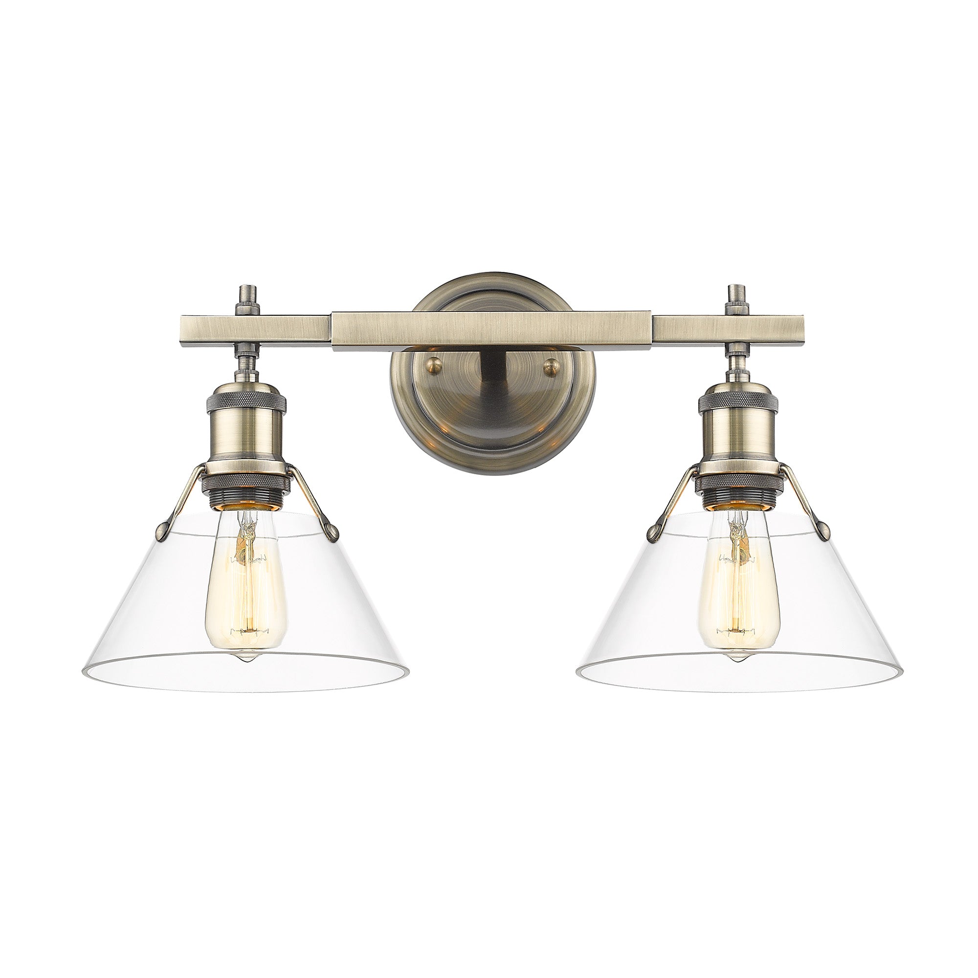 Yep by Golden Lighting Orwell 2-light Vanity in Aged Brass and Clear Glass - - Golden Lighting