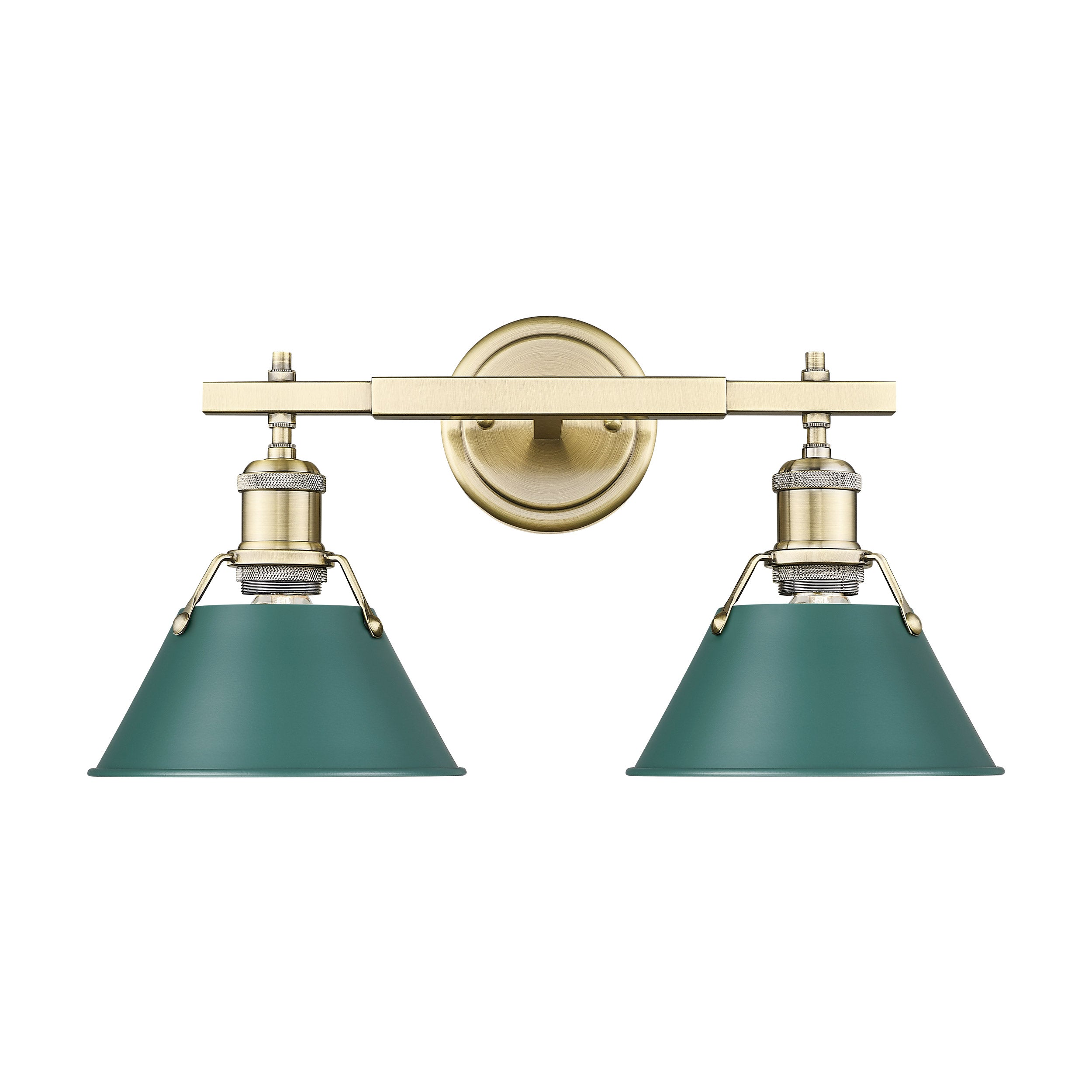 Yep by Golden Lighting Orwell 2-light Vanity in Aged Brass and Pine Green shade - - Golden Lighting