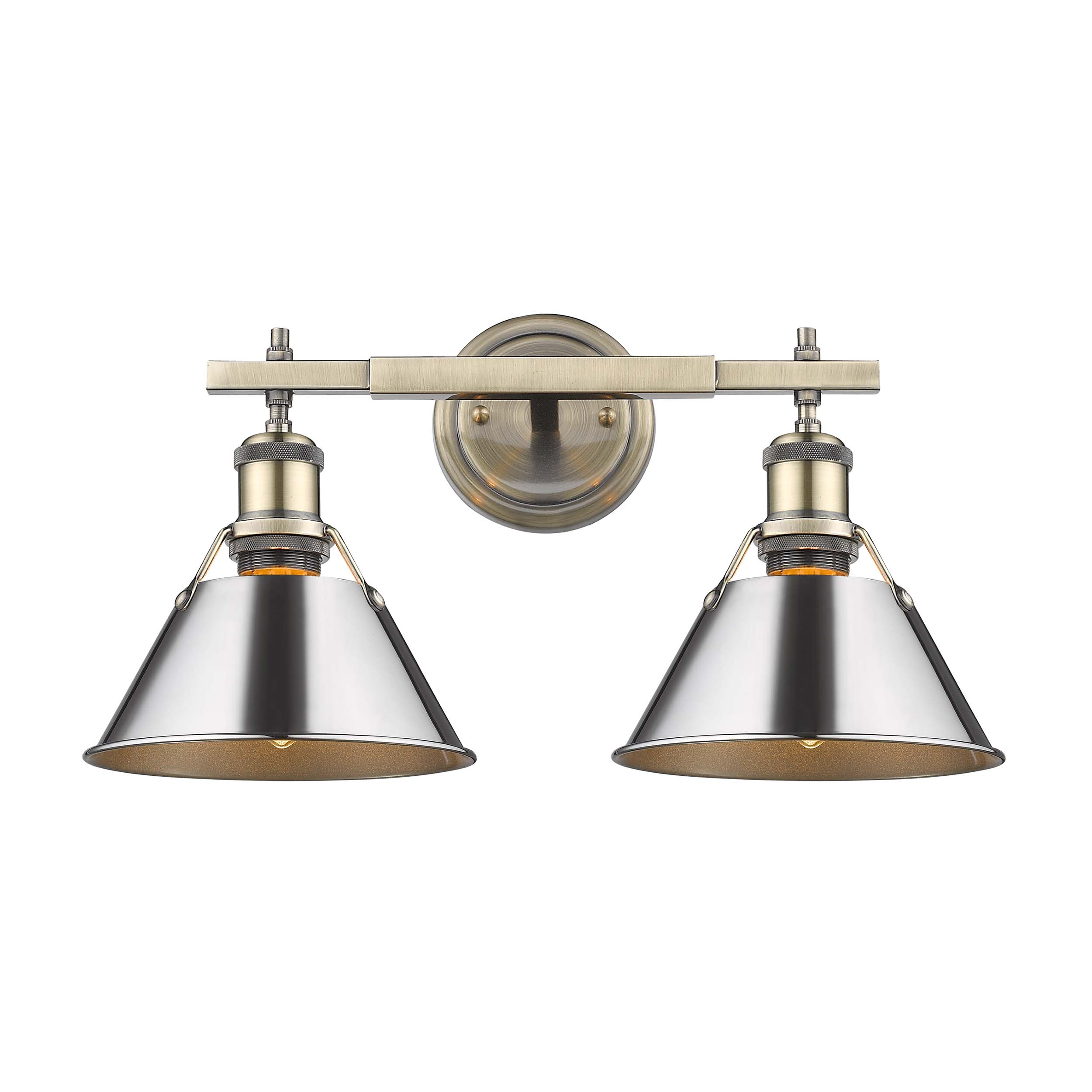 Yep by Golden Lighting Orwell 2-light Vanity in Aged Brass and Chrome shade - - Golden Lighting