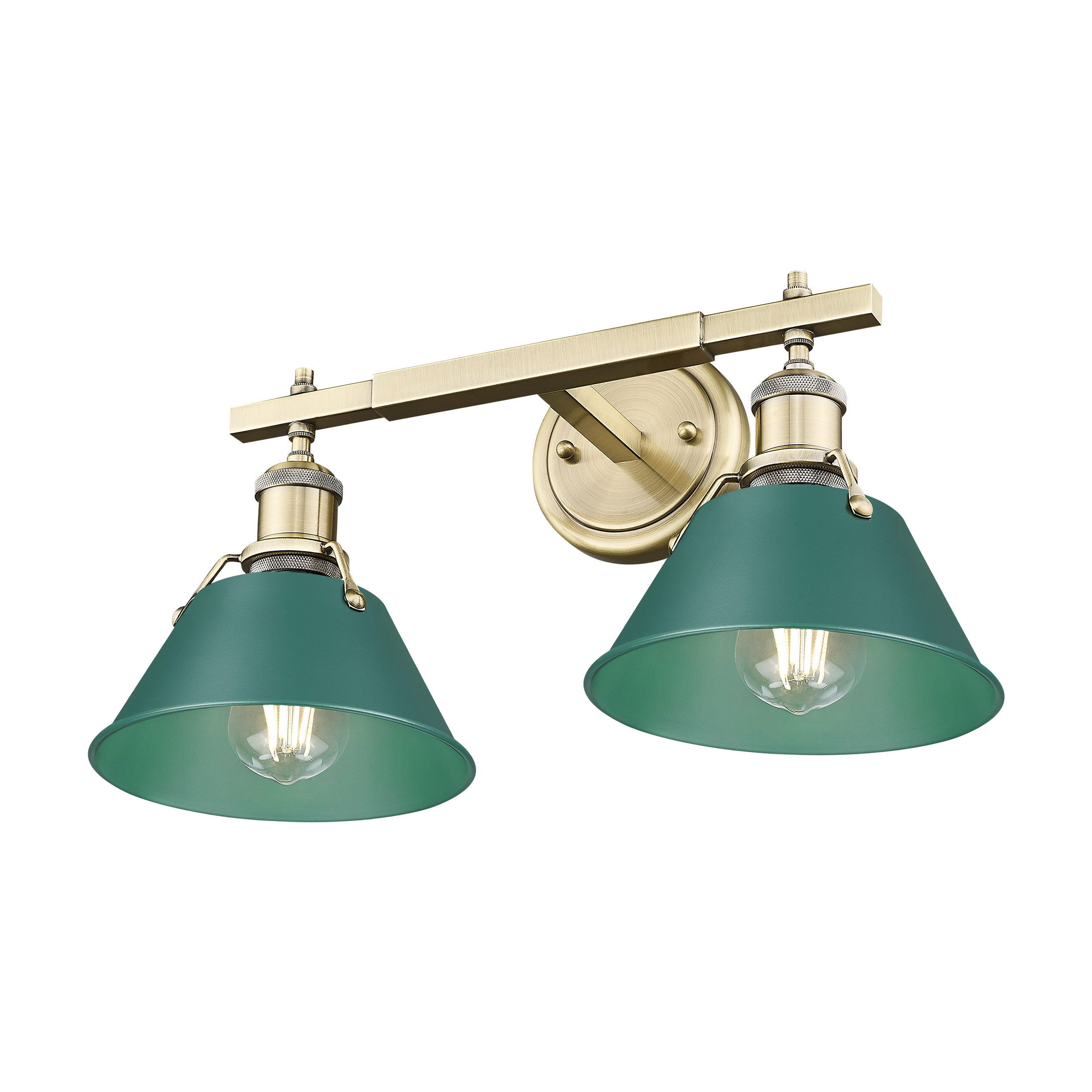 Yep by Golden Lighting Orwell 2-light Vanity in Aged Brass and Pine Green shade - - Golden Lighting