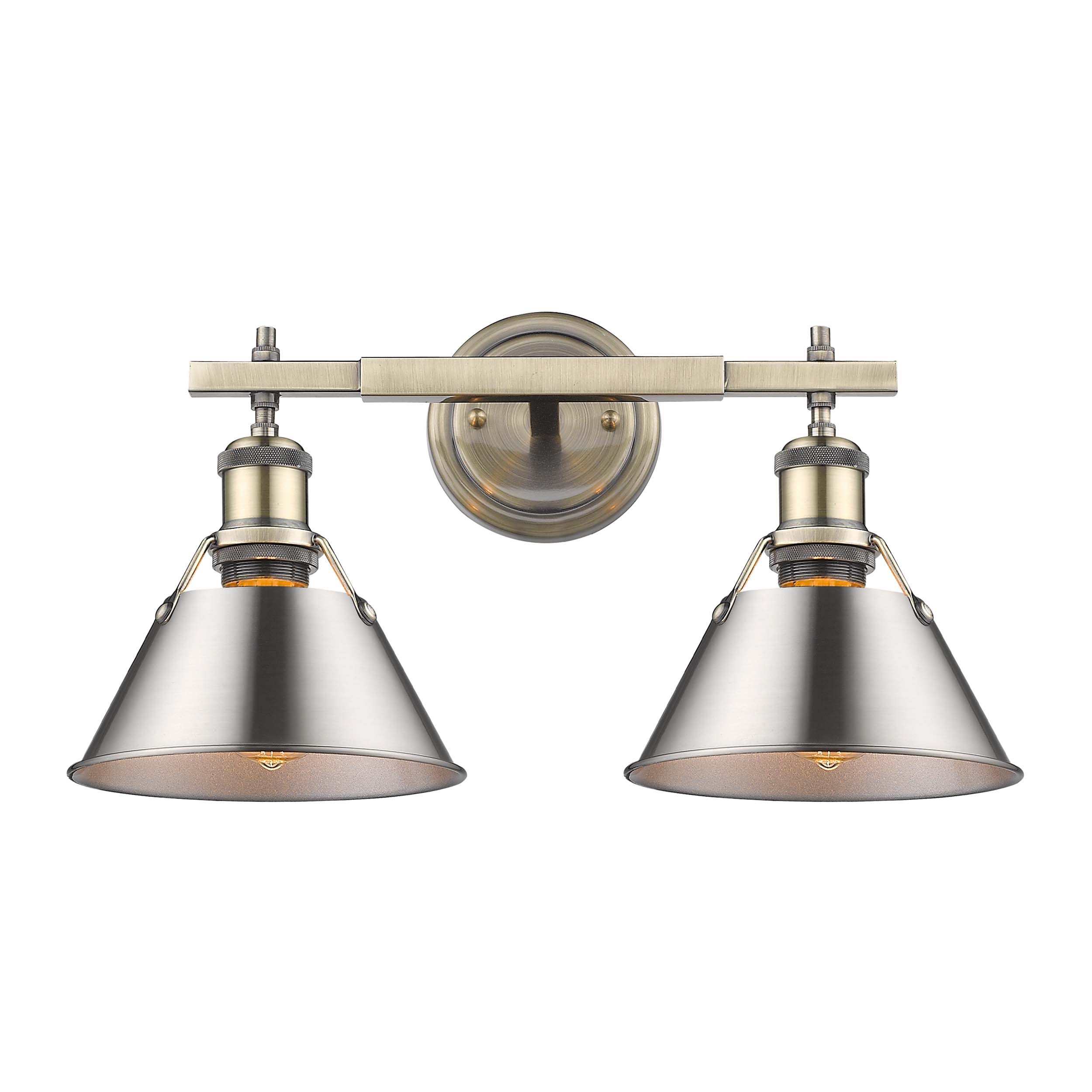 Yep by Golden Lighting Orwell 2-light Vanity in Aged Brass and Pewter shade - - Golden Lighting