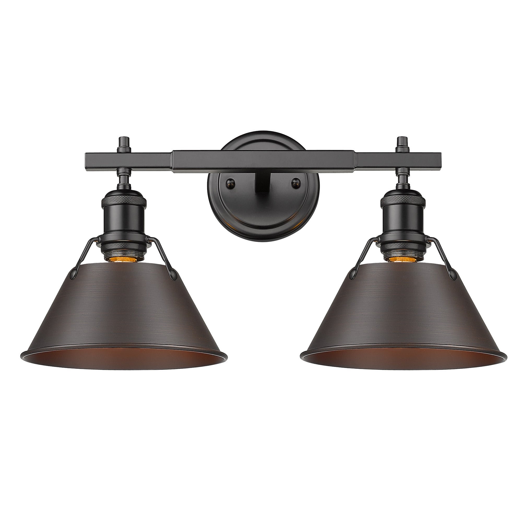 Orwell 2-Light Vanity Light in Matte Black with Rubbed Bronze - Default Title - Golden Lighting