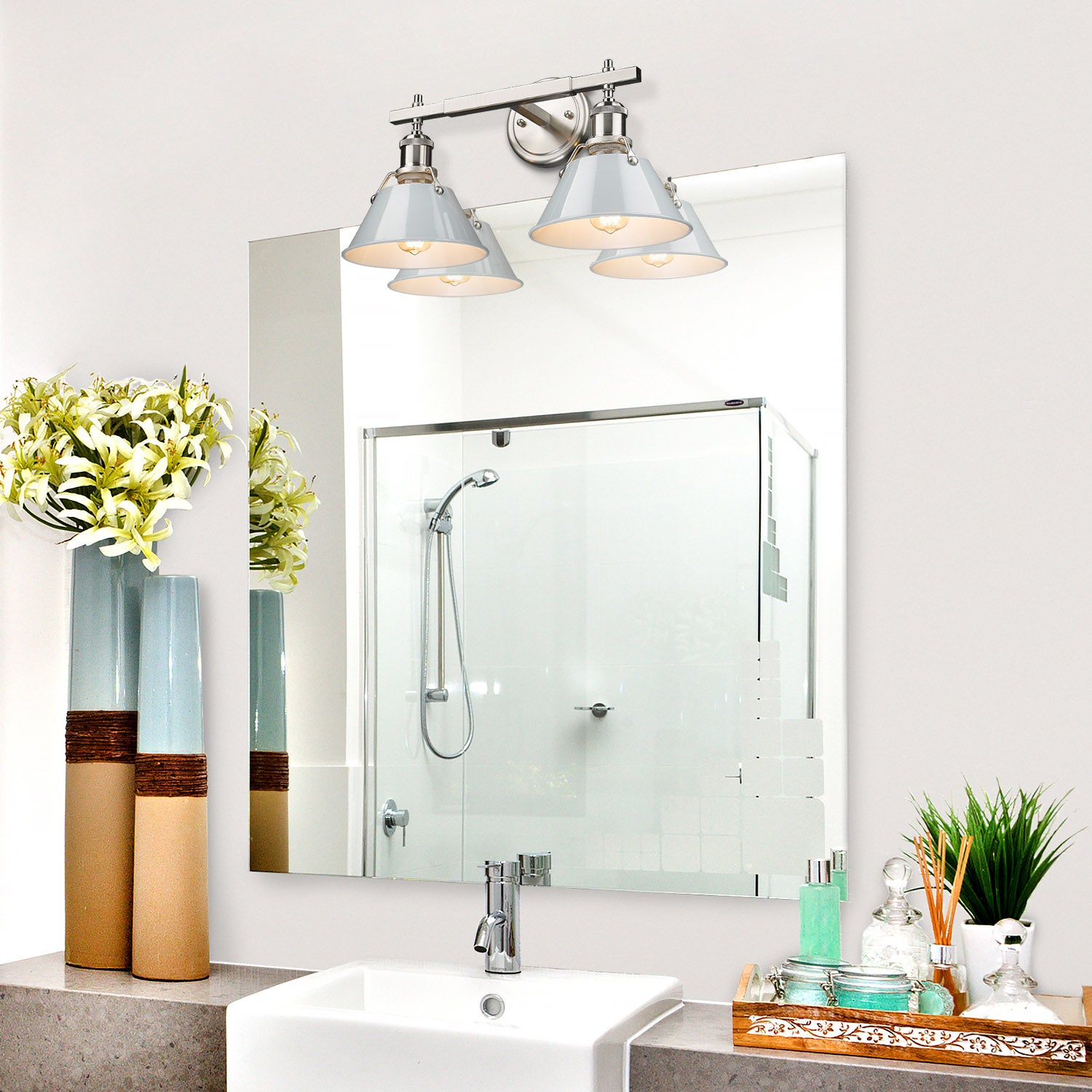 Yep by Golden Lighting Orwell 2-light Vanity in Pewter and Dusky Blue shade - - Golden Lighting