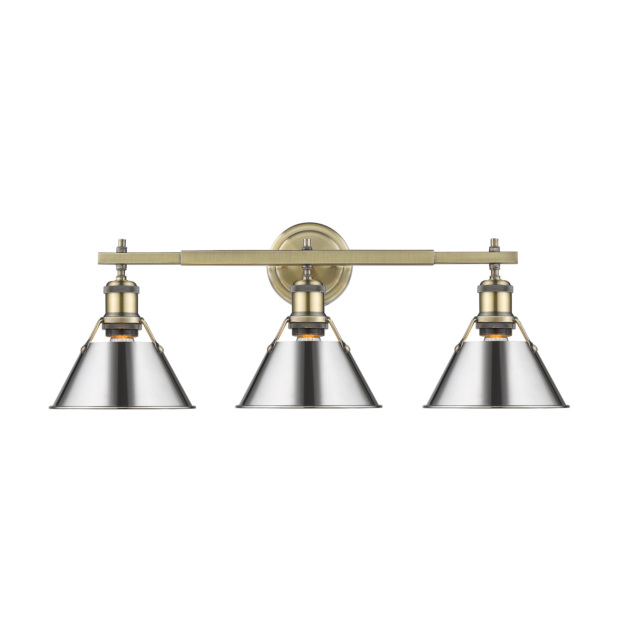 Yep by Golden Lighting Orwell 3-light Vanity in Aged Brass and Chrome shade - - Golden Lighting