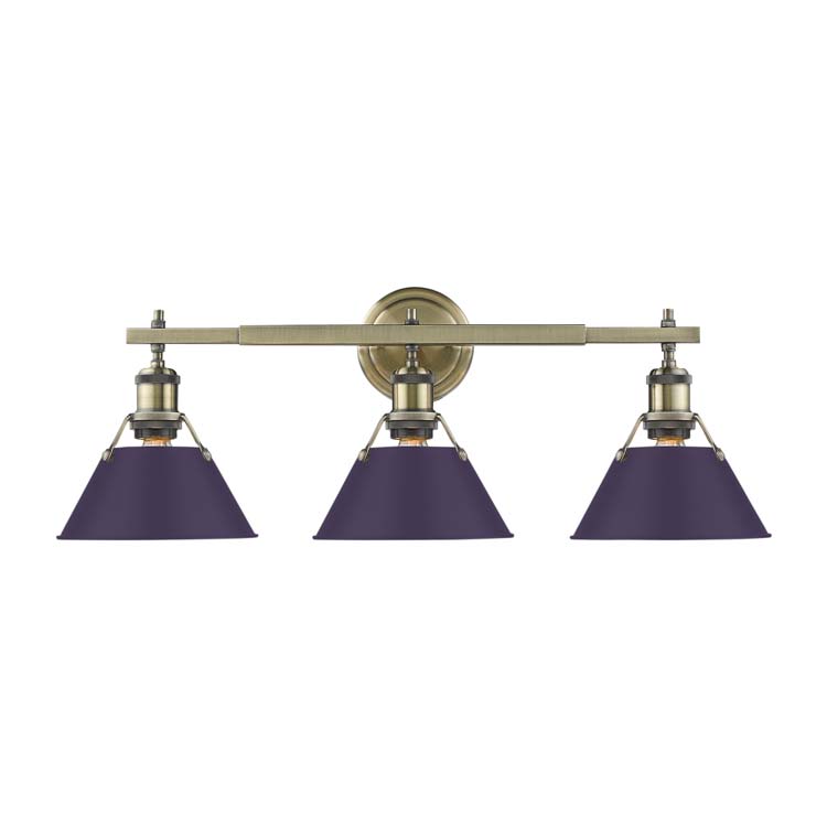 Yep by Golden Lighting Orwell 3-light Vanity in Aged Brass and Exotic Purple shade - - Golden Lighting