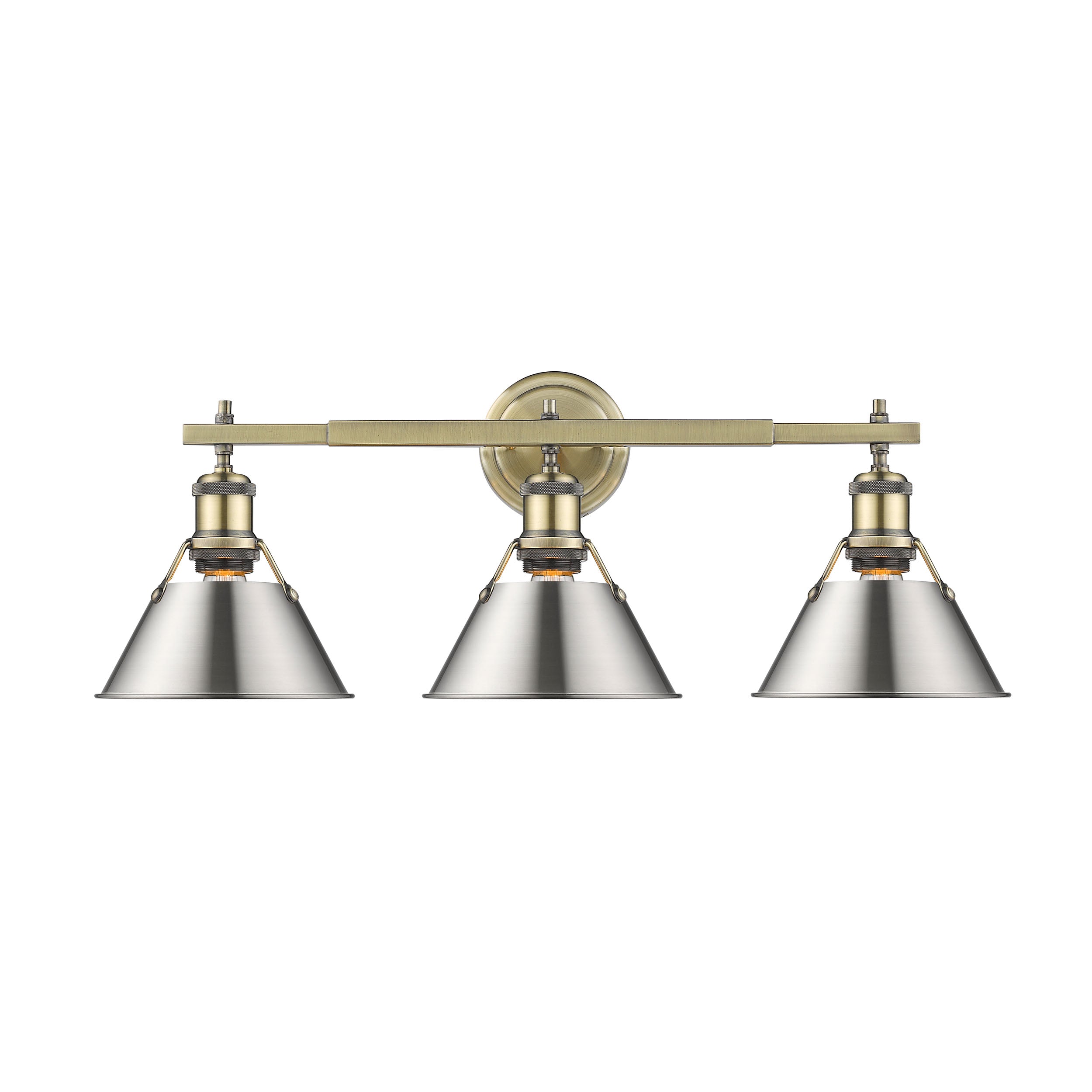 Yep by Golden Lighting Orwell 3-light Vanity in Aged Brass and Pewter shade - - Golden Lighting