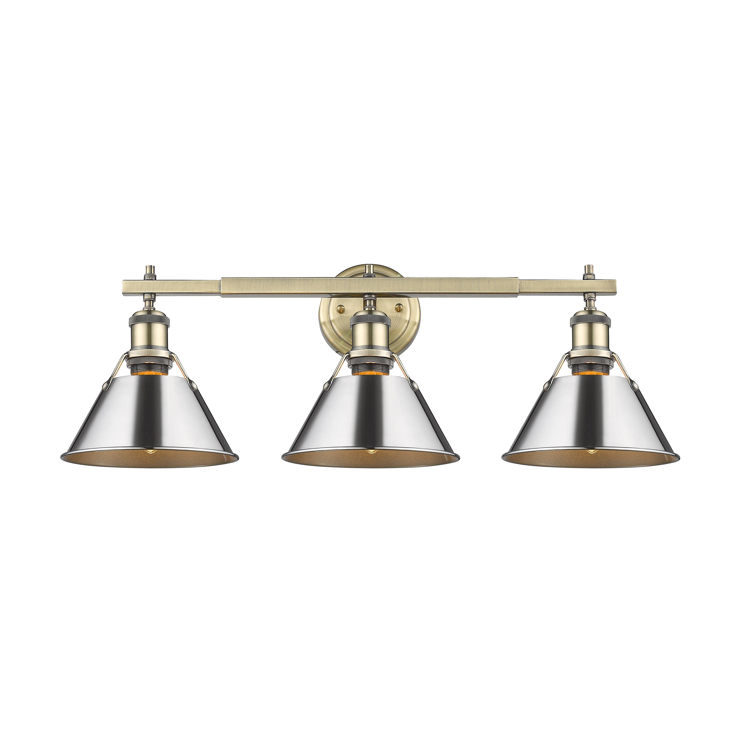 Yep by Golden Lighting Orwell 3-light Vanity in Aged Brass and Chrome shade - - Golden Lighting
