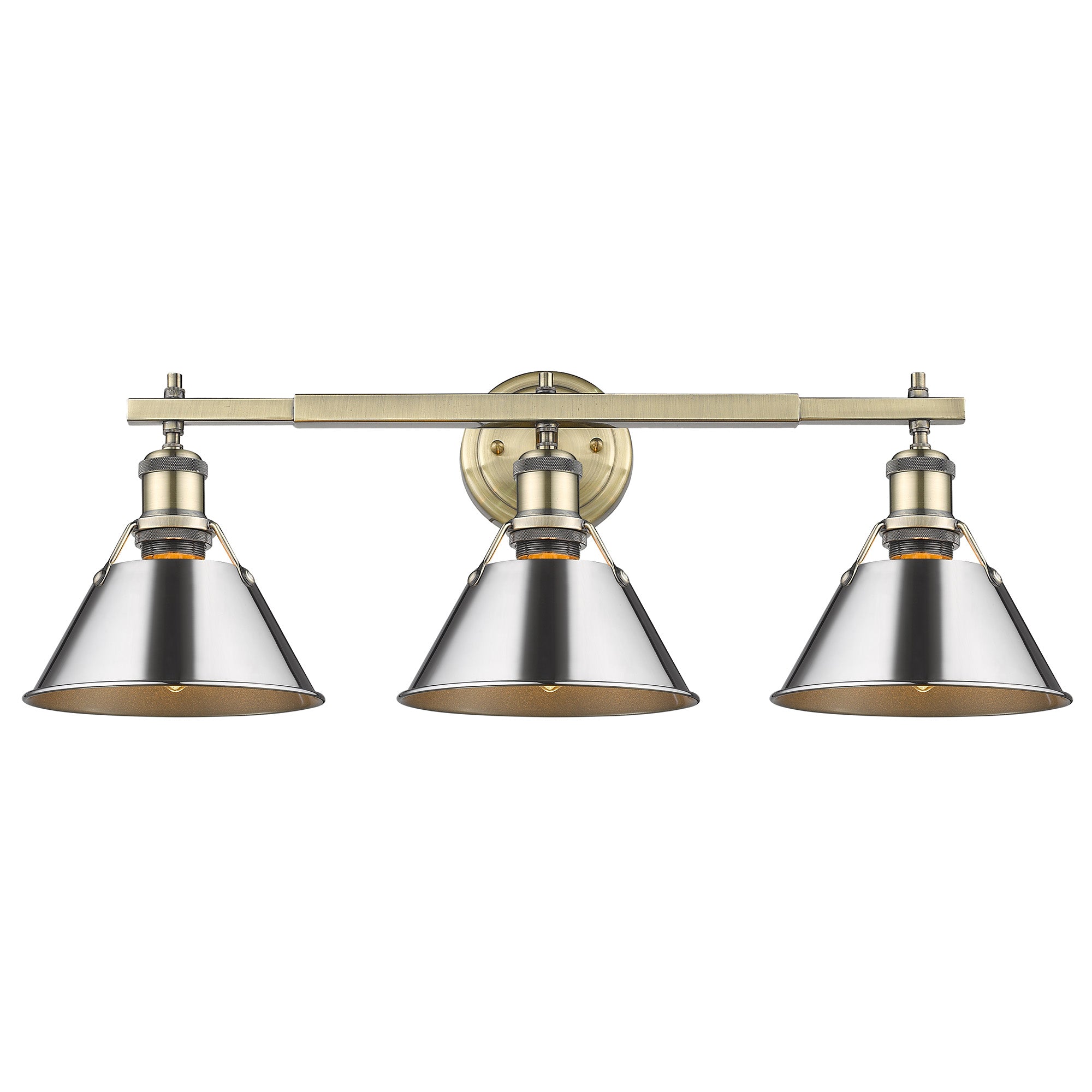 Orwell 3-Light Vanity Light in Aged Brass with Chrome - Default Title - Golden Lighting