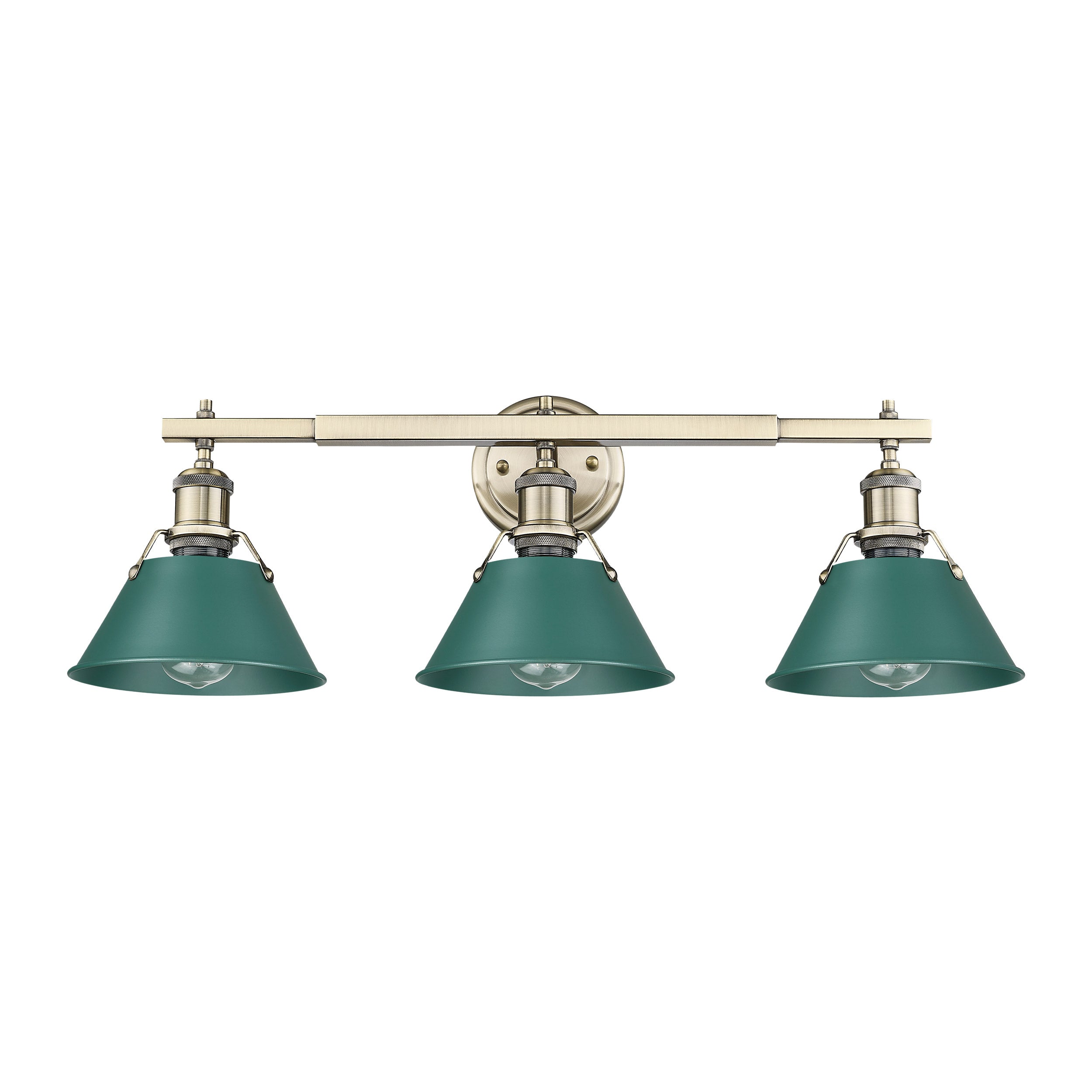 Yep by Golden Lighting Orwell 3-light Vanity in Aged Brass and Pine Green shade