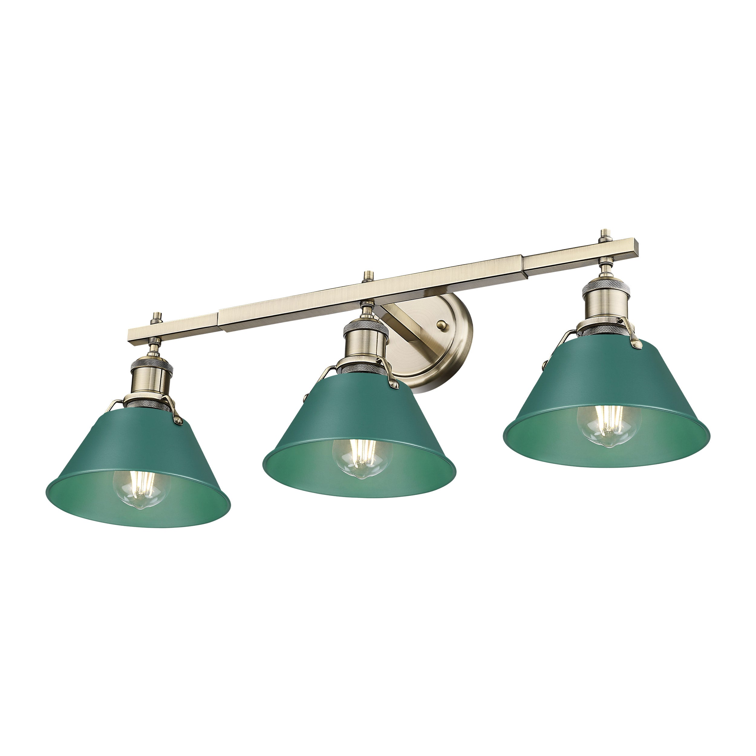 Yep by Golden Lighting Orwell 3-light Vanity in Aged Brass and Pine Green shade - - Golden Lighting