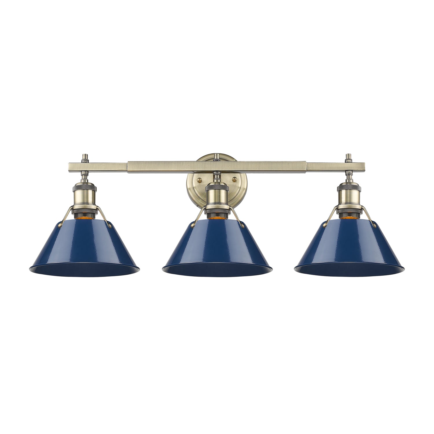 Orwell 3-Light Vanity Light in Aged Brass with Matte Navy - Default Title - Golden Lighting