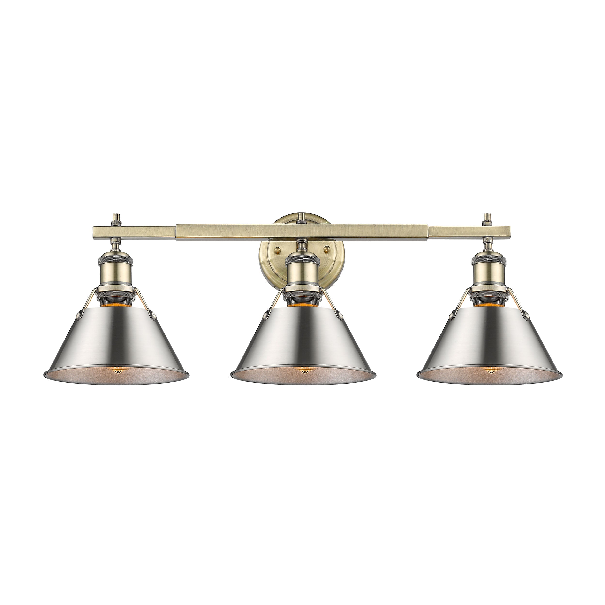 Yep by Golden Lighting Orwell 3-light Vanity in Aged Brass and Pewter shade - - Golden Lighting