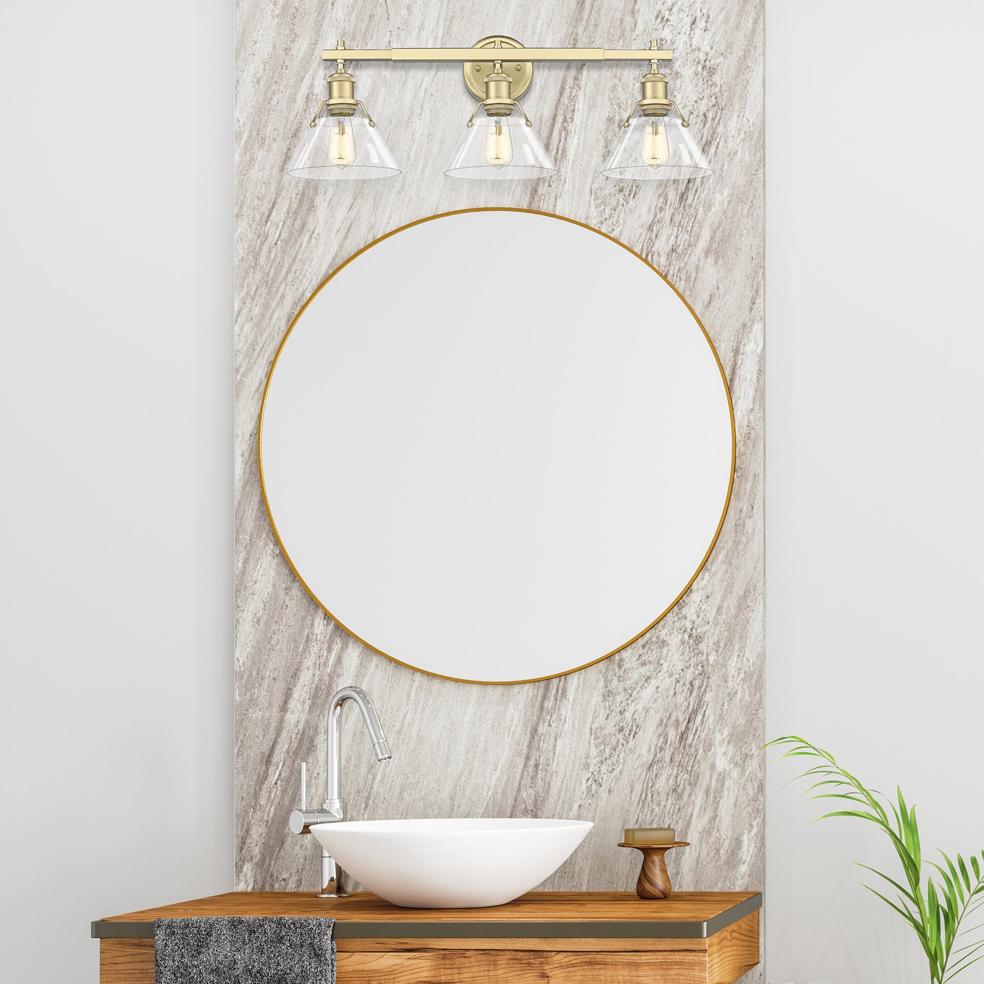 Yep by Golden Lighting Orwell 3-light Vanity in Brushed Champagne Brass and Clear Glass - - Golden Lighting
