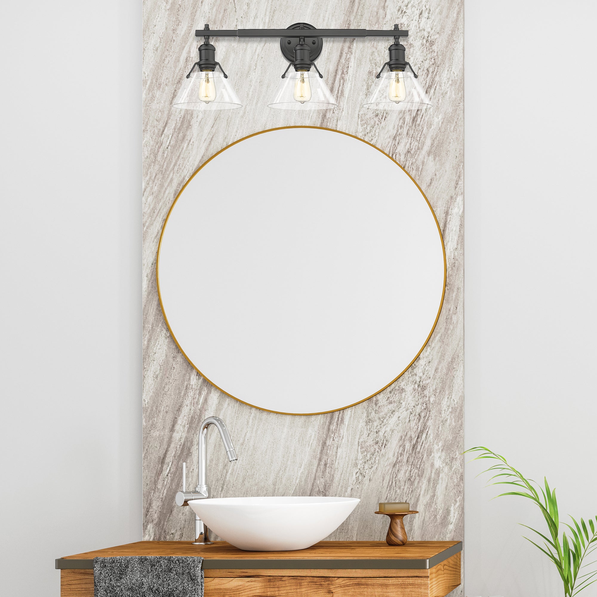 Orwell 3-Light Vanity Light in Matte Black with Clear Glass - Default Title - Golden Lighting