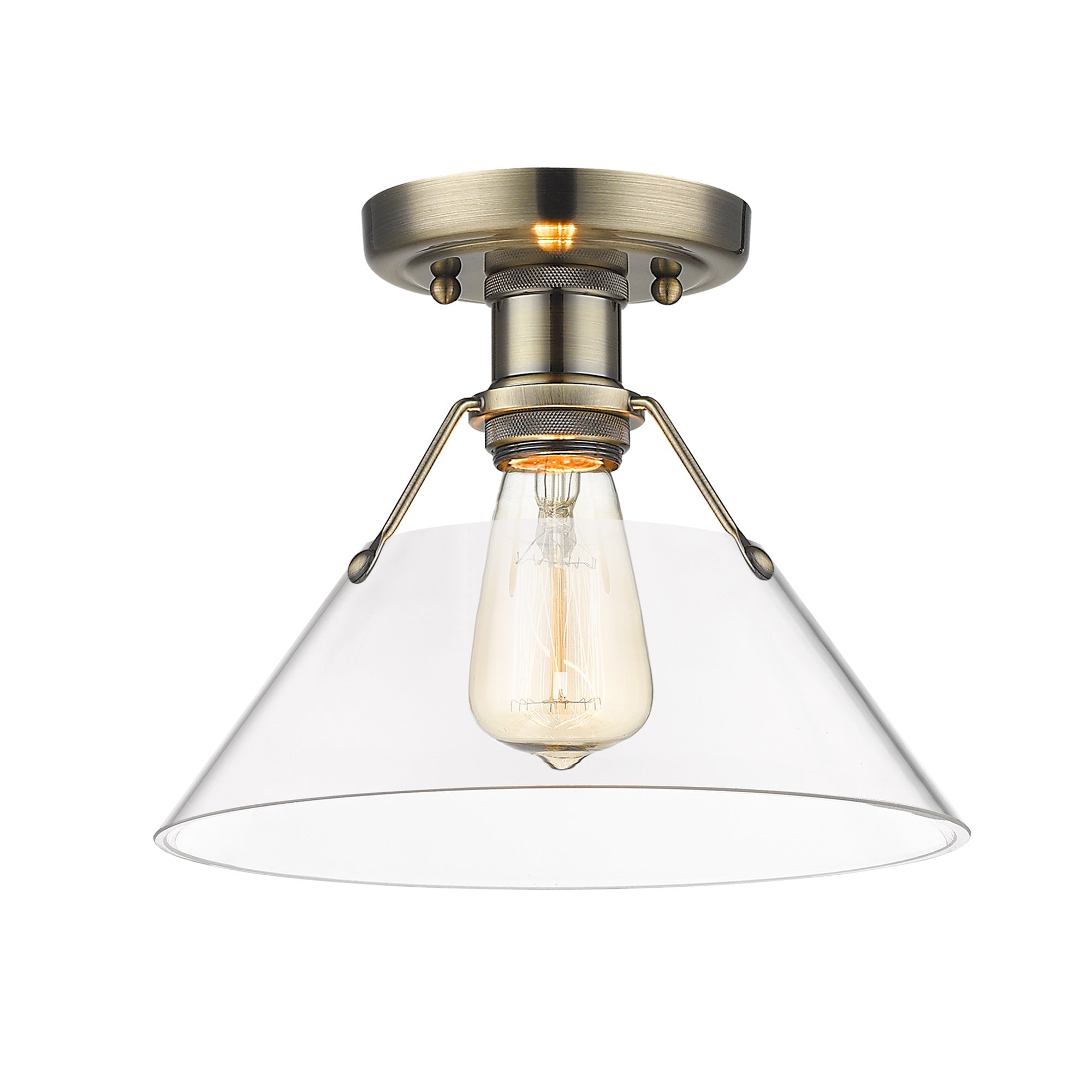 Yep by Golden Lighting Orwell 1-light Flush Mount in Aged Brass and Clear Glass - - Golden Lighting