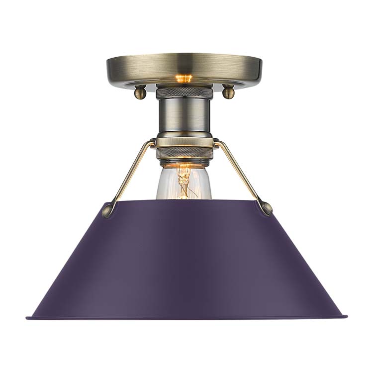 Yep by Golden Lighting Orwell 1-light Flush Mount in Aged Brass and Exotic Purple shade - - Golden Lighting