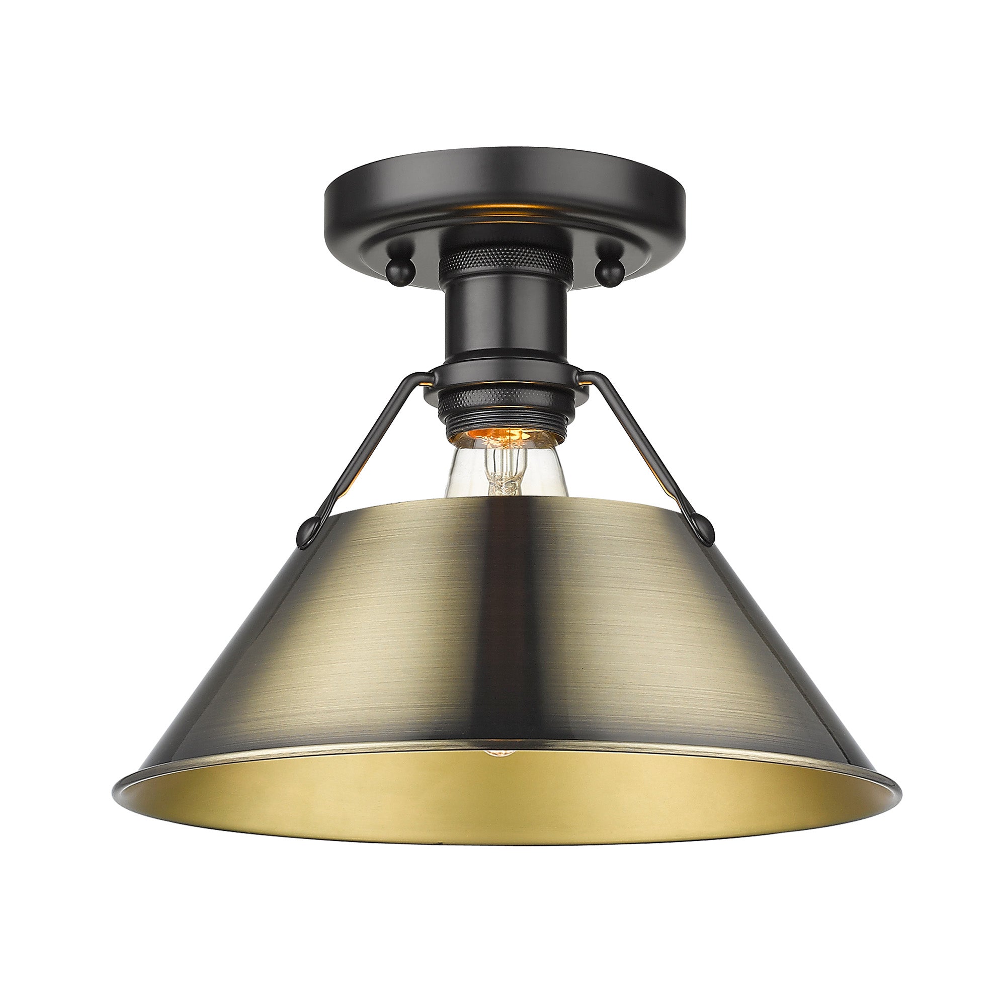 Yep by Golden Lighting Orwell 1-light Flush Mount in Matte Black and Aged Brass shade - - Golden Lighting