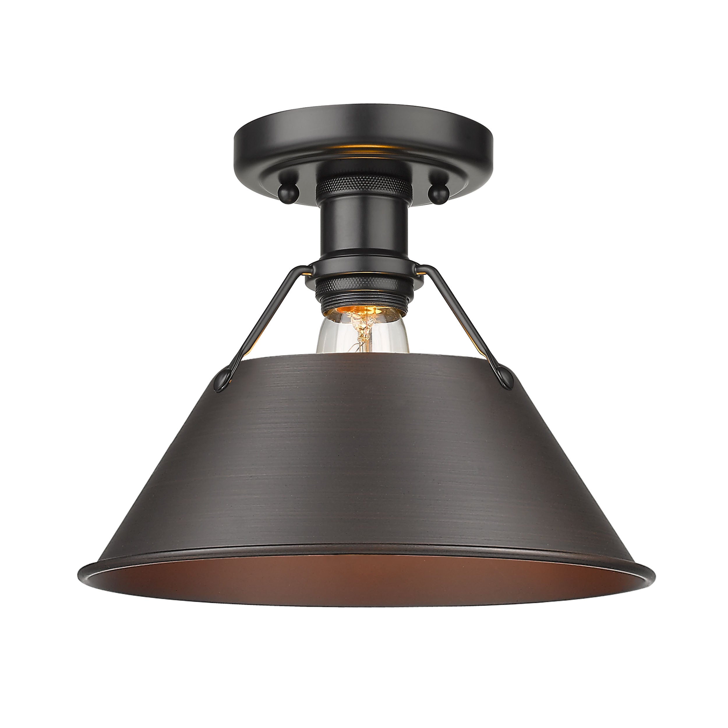 Yep by Golden Lighting Orwell 1-light Flush Mount in Matte Black and Rubbed Bronze shade - - Golden Lighting