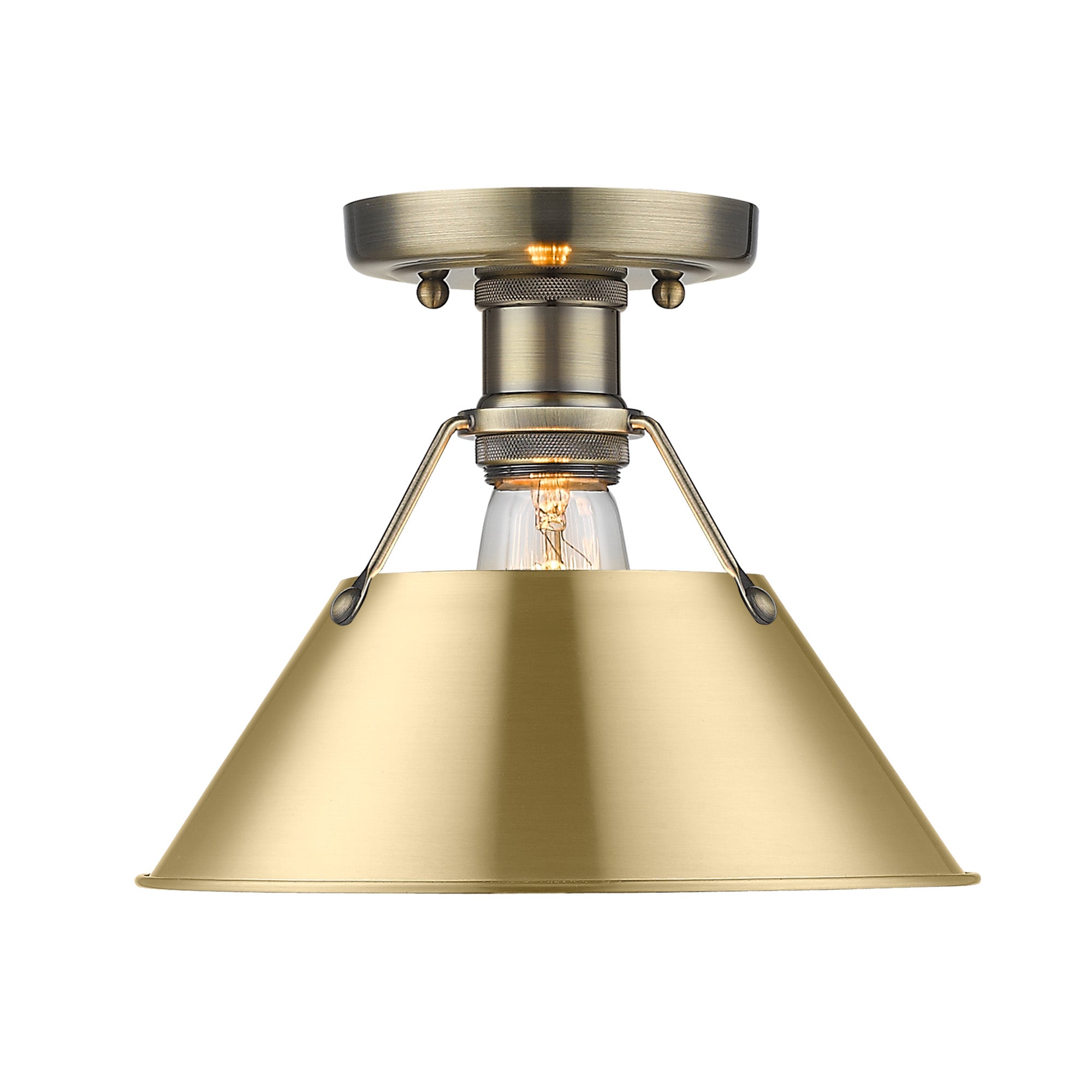 Yep by Golden Lighting Orwell 1-light Flush Mount in Aged Brass and Brushed Champagne Brass shade - - Golden Lighting
