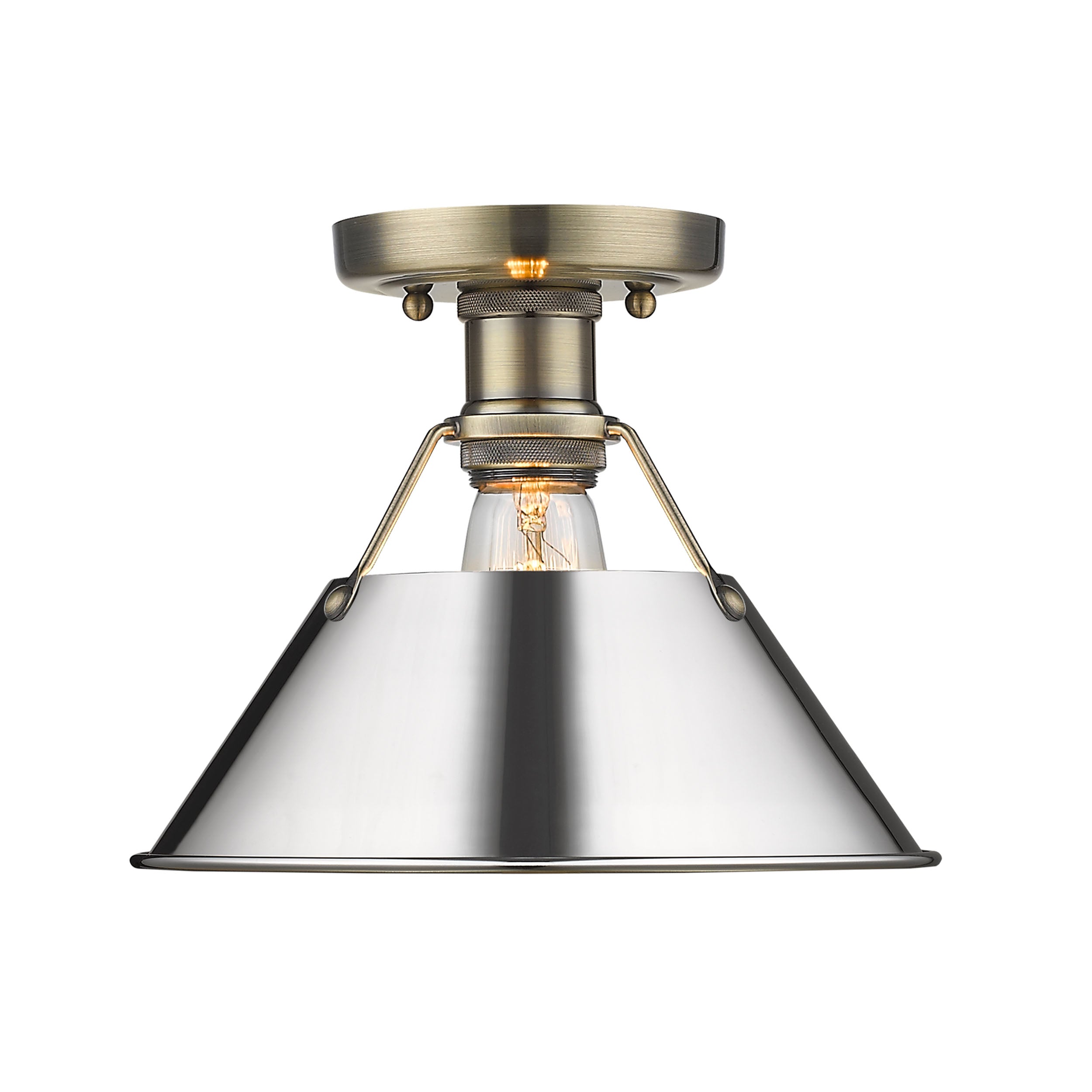 Yep by Golden Lighting Orwell 1-light Flush Mount in Aged Brass and Chrome shade - - Golden Lighting
