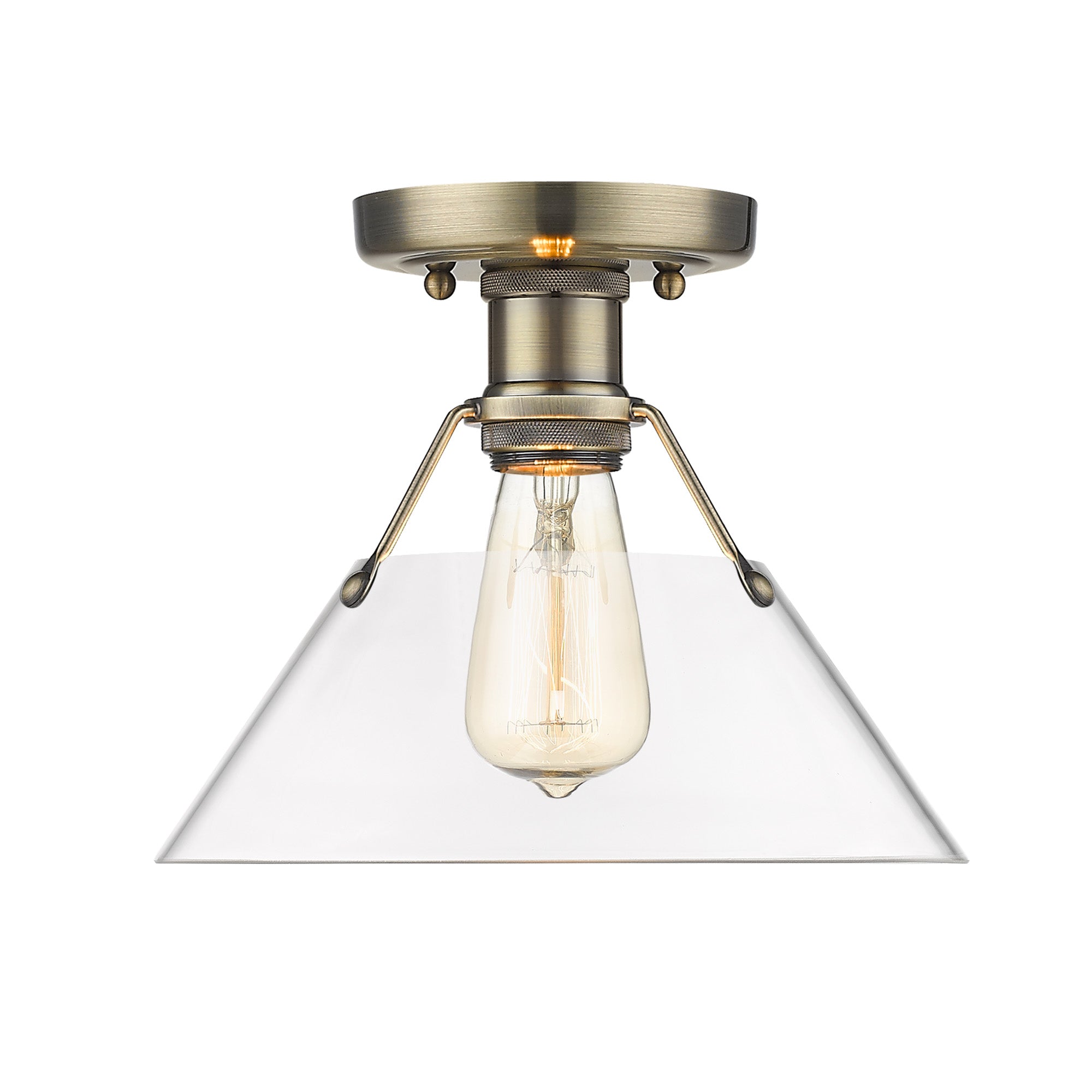 Orwell 1-Light Flush Mount in Aged Brass with Clear Glass - - Golden Lighting