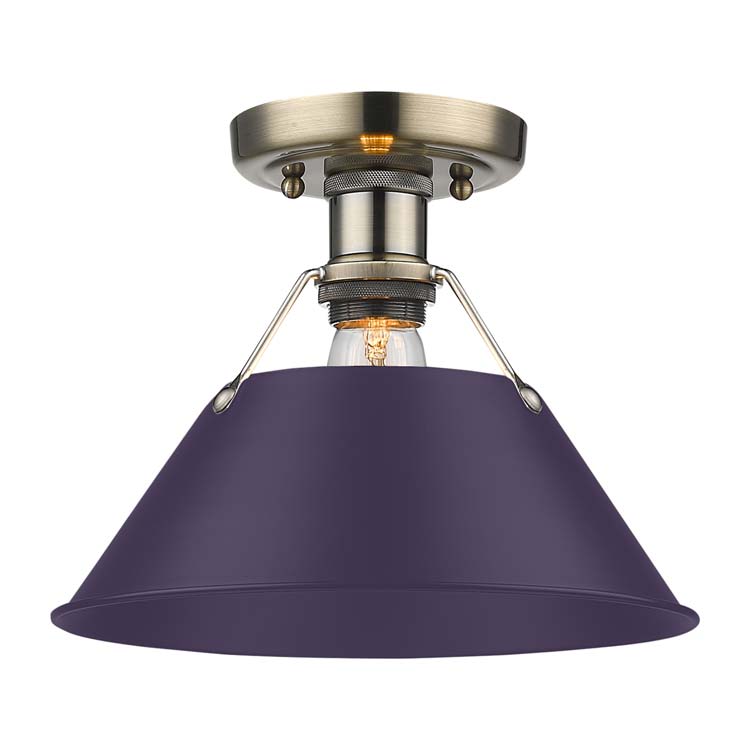 Yep by Golden Lighting Orwell 1-light Flush Mount in Aged Brass and Exotic Purple shade