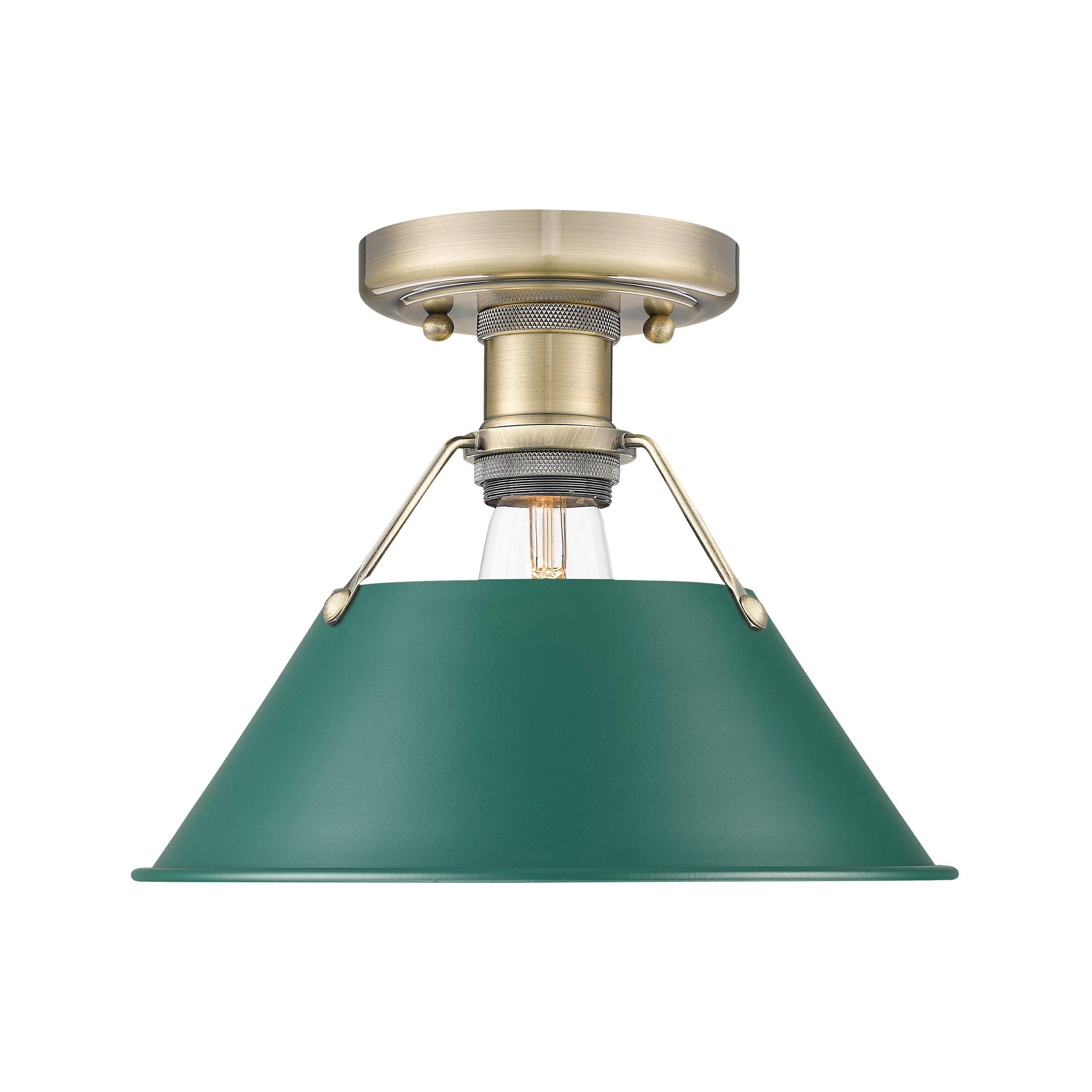 Yep by Golden Lighting Orwell 1-light Flush Mount in Aged Brass and Pine Green shade - - Golden Lighting