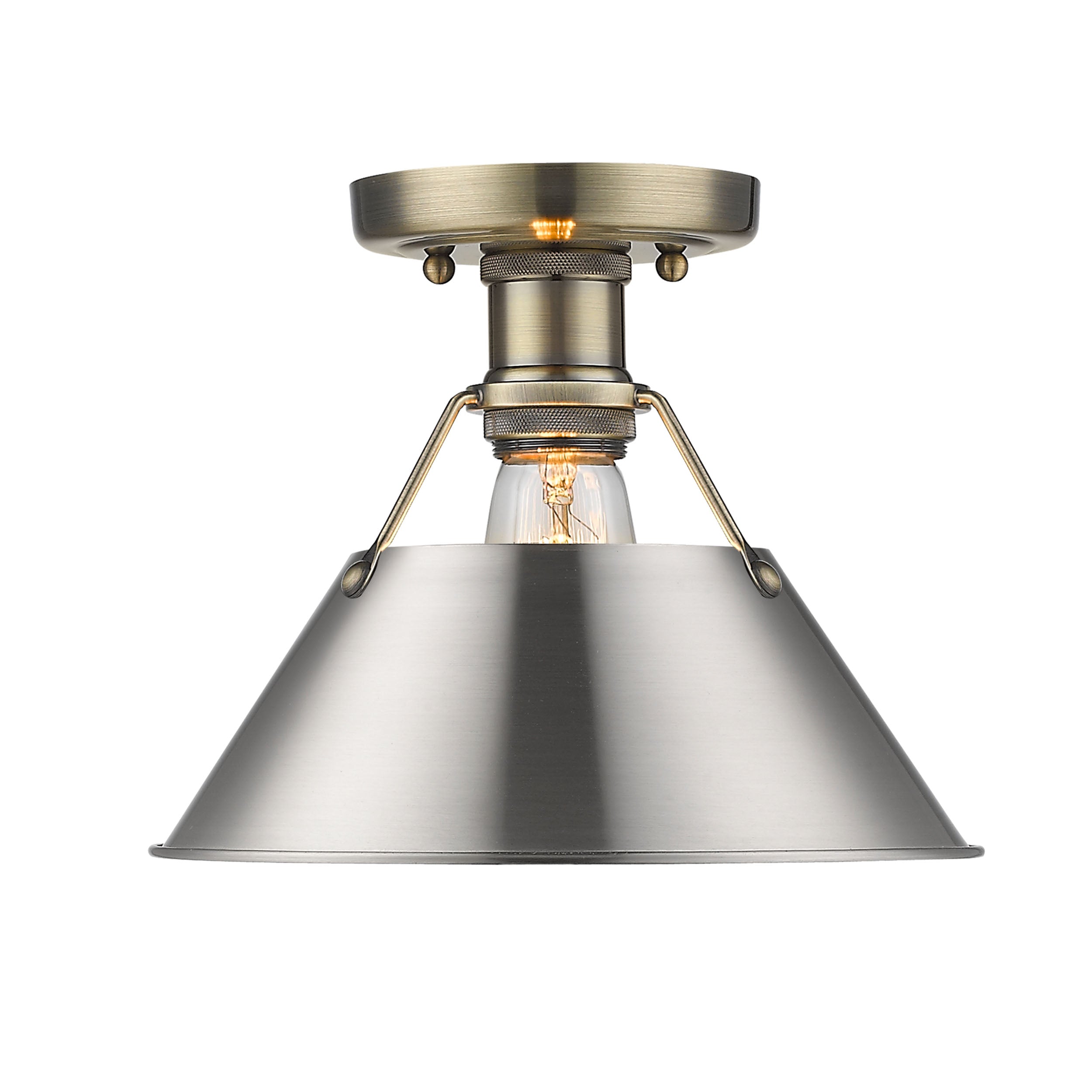 Yep by Golden Lighting Orwell 1-light Flush Mount in Aged Brass and Pewter shade