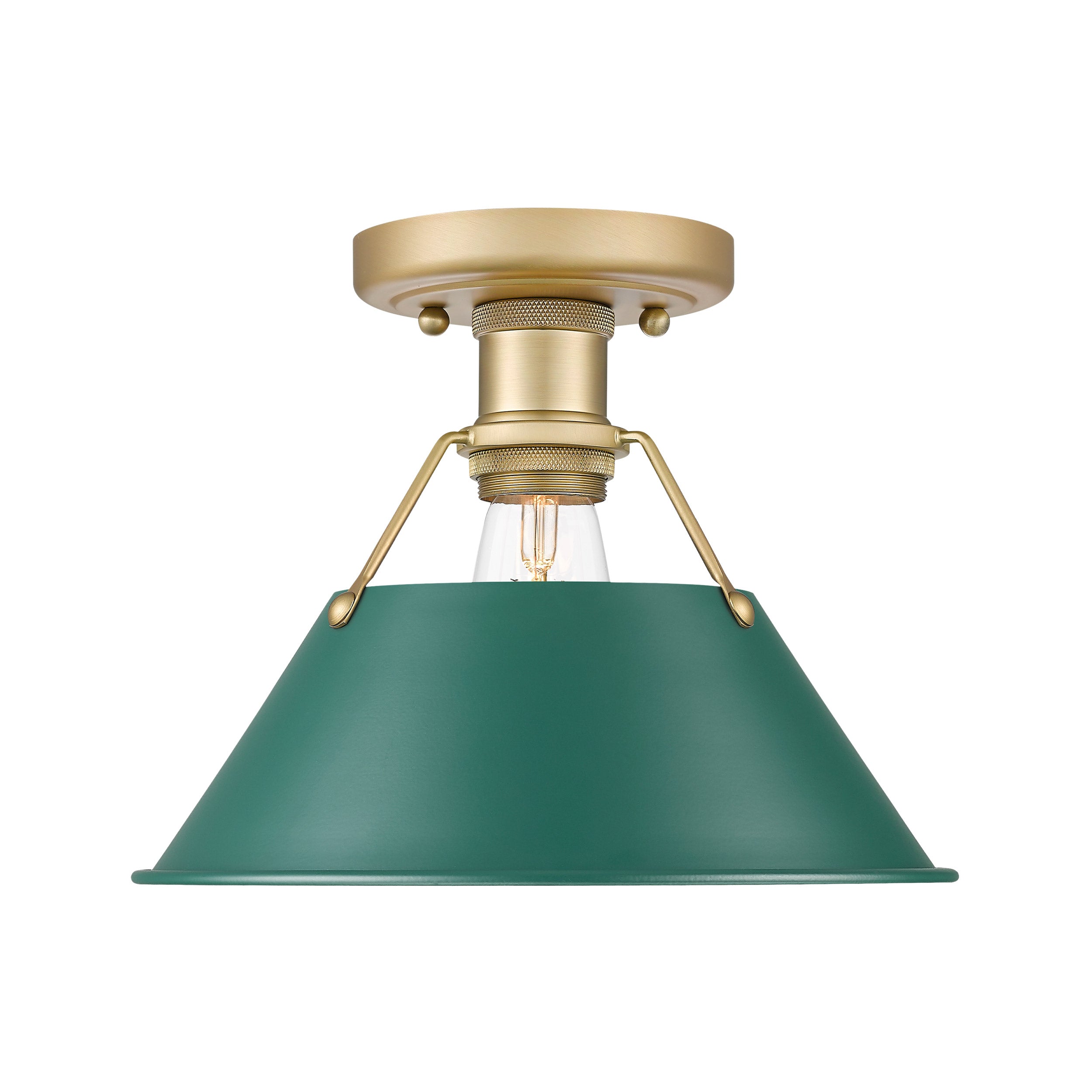 Yep by Golden Lighting Orwell 1-light Flush Mount in Brushed Champagne Brass and Pine Green shade - - Golden Lighting