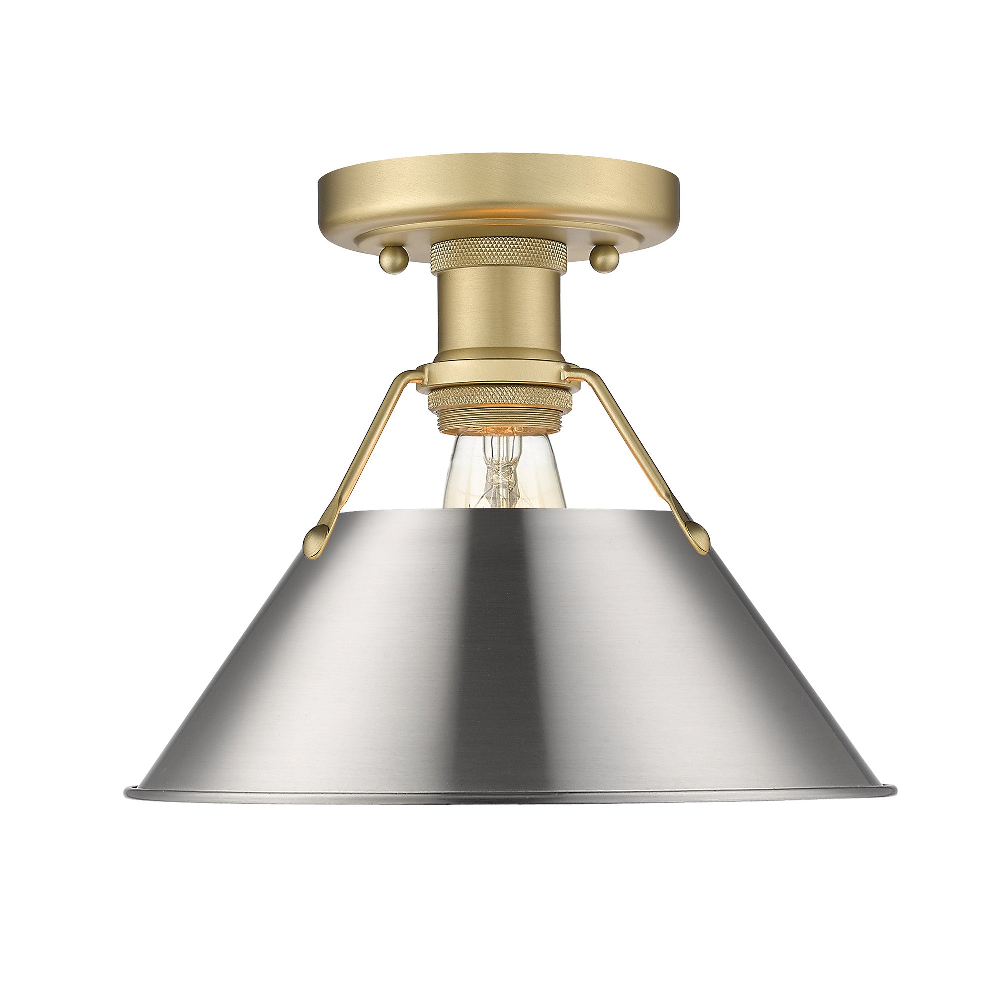 Yep by Golden Lighting Orwell 1-light Flush Mount in Brushed Champagne Brass and Pewter shade - - Golden Lighting