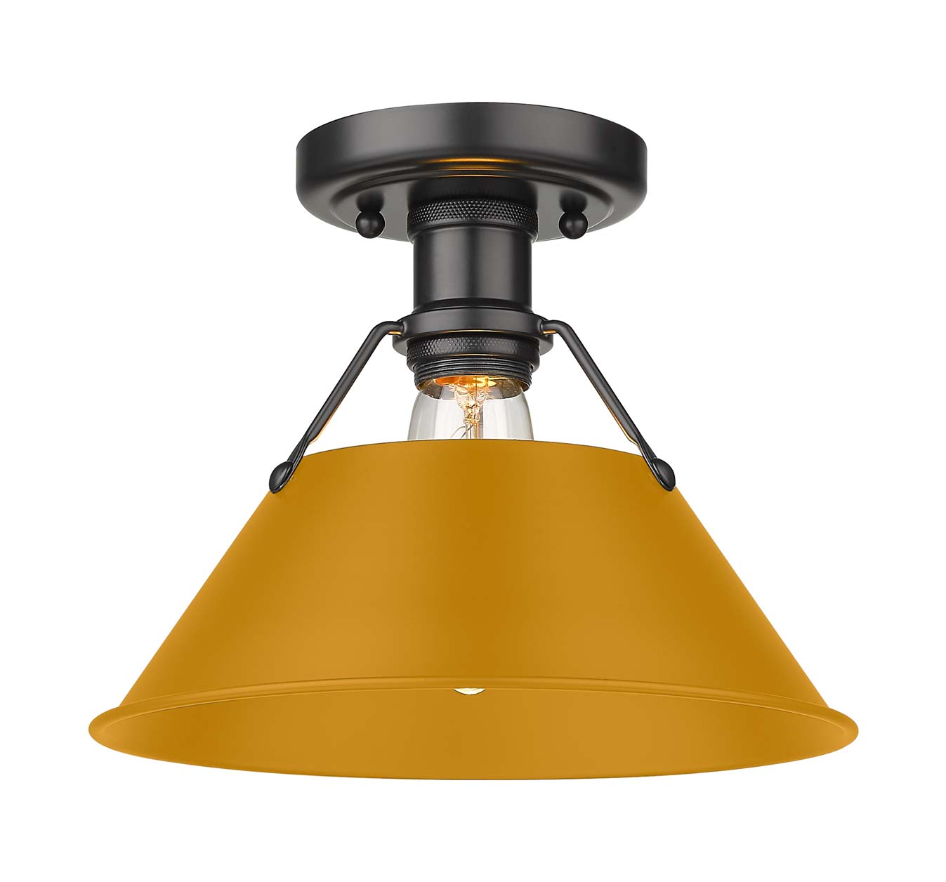 Yep by Golden Lighting Orwell 1-light Flush Mount in Matte Black and Auric Yellow shade