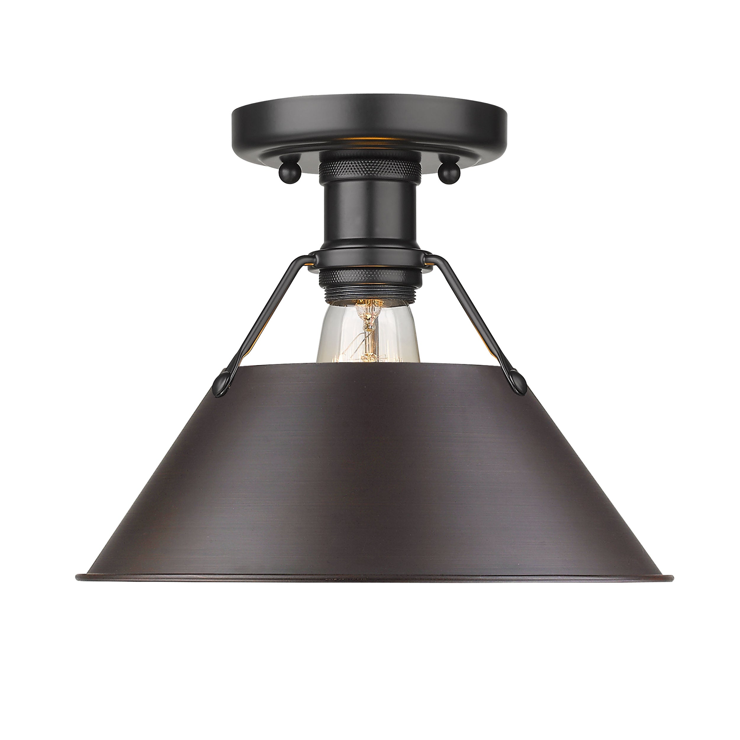 Yep by Golden Lighting Orwell 1-light Flush Mount in Matte Black and Rubbed Bronze shade - - Golden Lighting