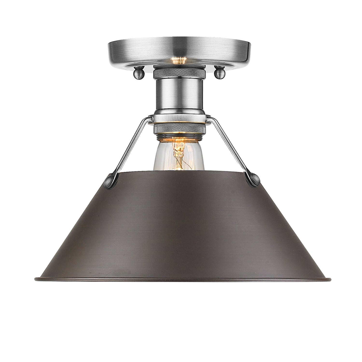 Yep by Golden Lighting Orwell 1-light Flush Mount in Pewter and Rubbed Bronze shade - Default Title - Golden Lighting