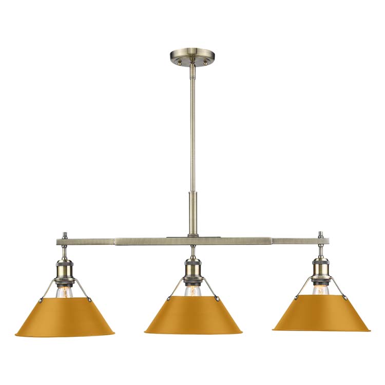 Yep by Golden Lighting Orwell 3-light Island Light in Aged Brass and Auric Yellow shade - - Golden Lighting