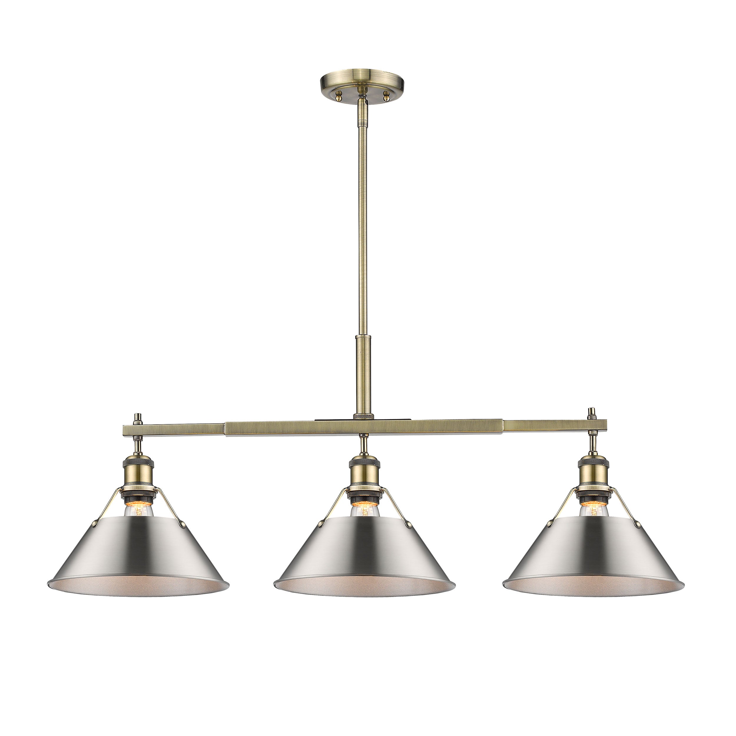 Yep by Golden Lighting Orwell 3-light Island Light in Aged Brass and Pewter shade - - Golden Lighting