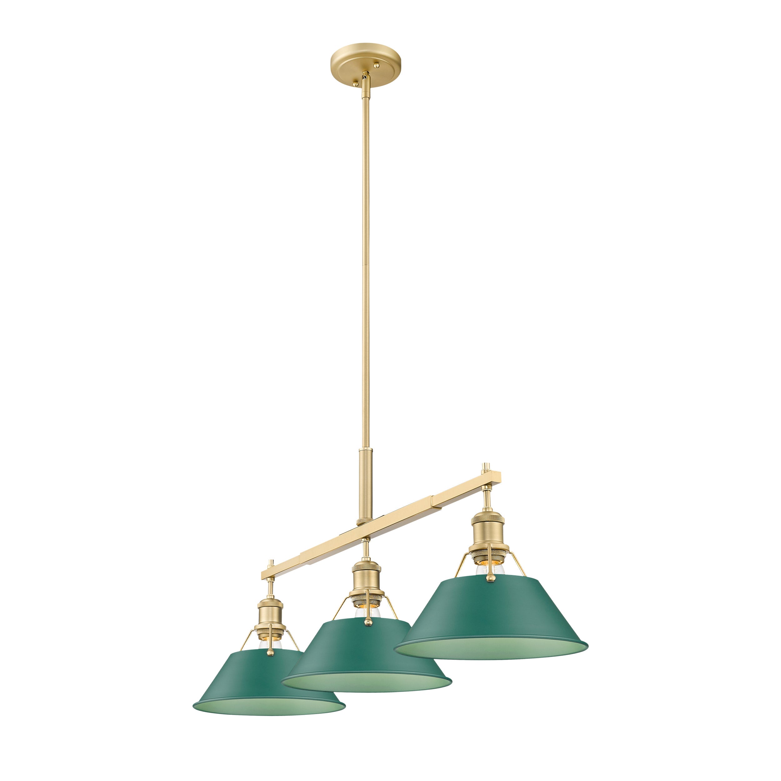 Yep by Golden Lighting Orwell 3-light Island Light in Brushed Champagne Brass and Pine Green shade - - Golden Lighting