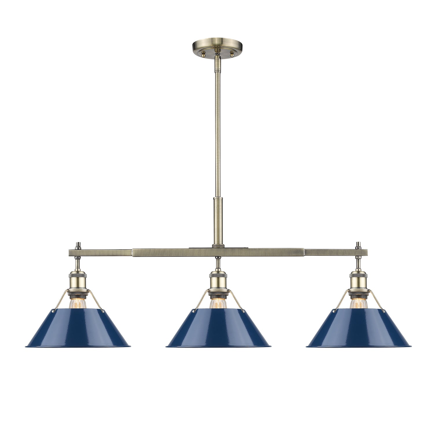 Yep by Golden Lighting Orwell 3-light Island Light in Aged Brass and Navy Blue shade - - Golden Lighting