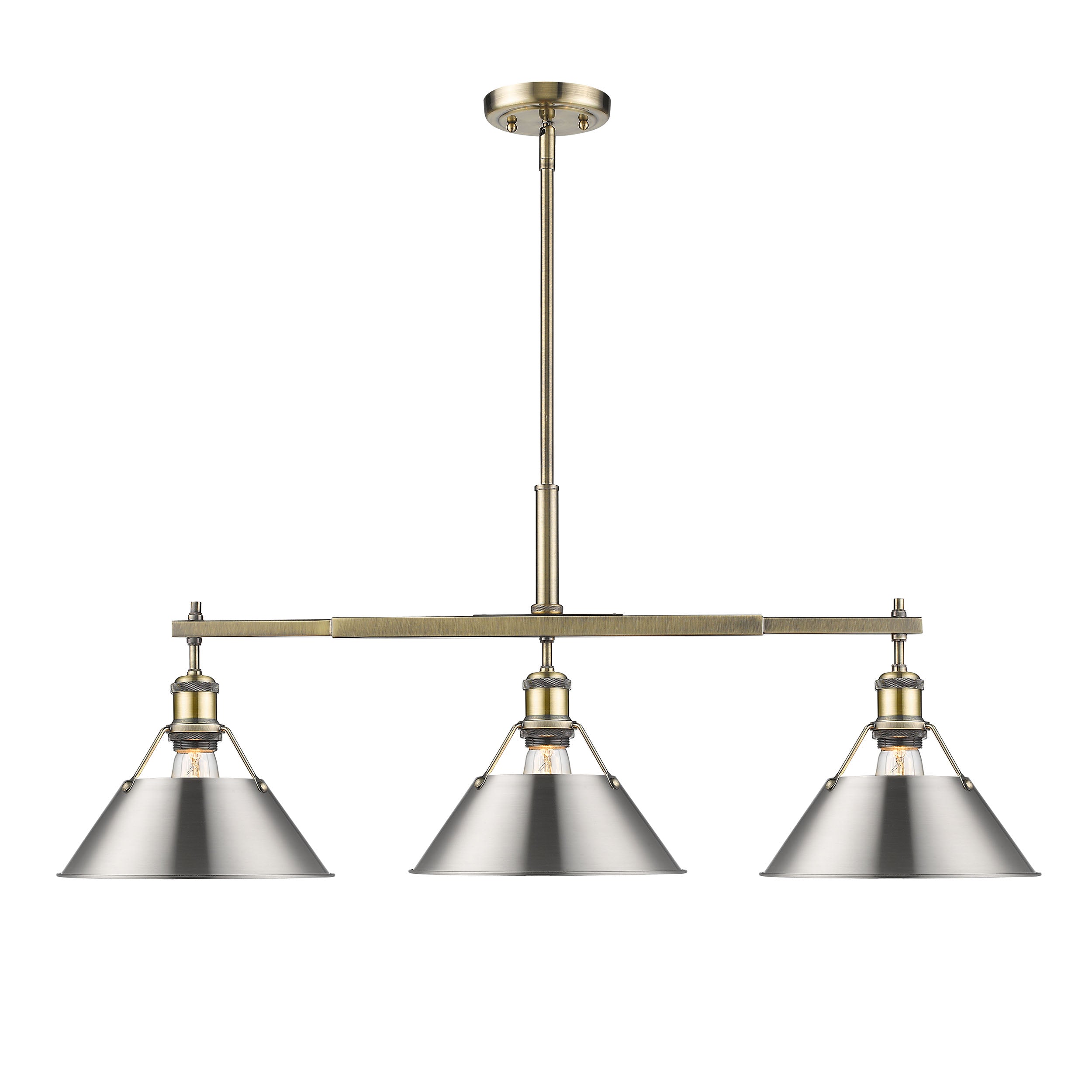Yep by Golden Lighting Orwell 3-light Island Light in Aged Brass and Pewter shade - - Golden Lighting