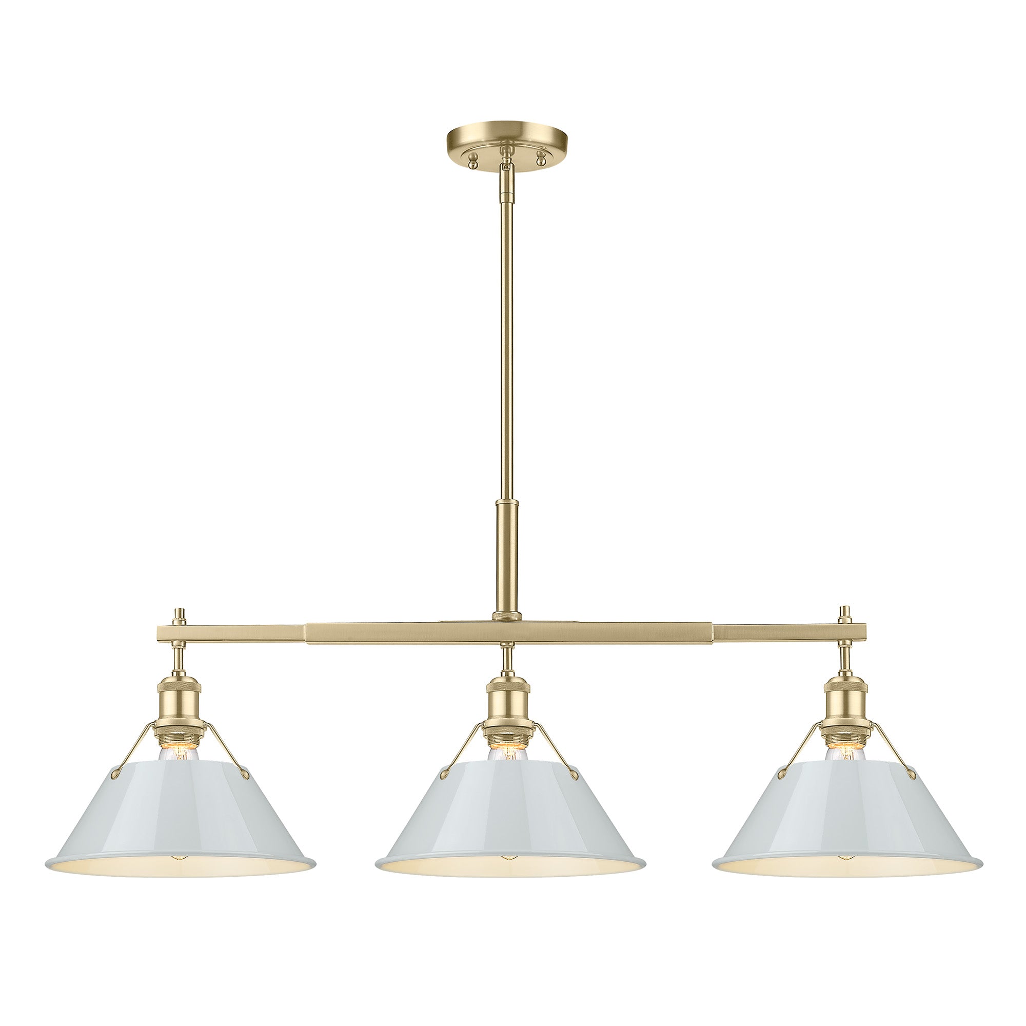Yep by Golden Lighting Orwell 3-light Island Light in Brushed Champagne Brass and Dusky Blue shade - - Golden Lighting