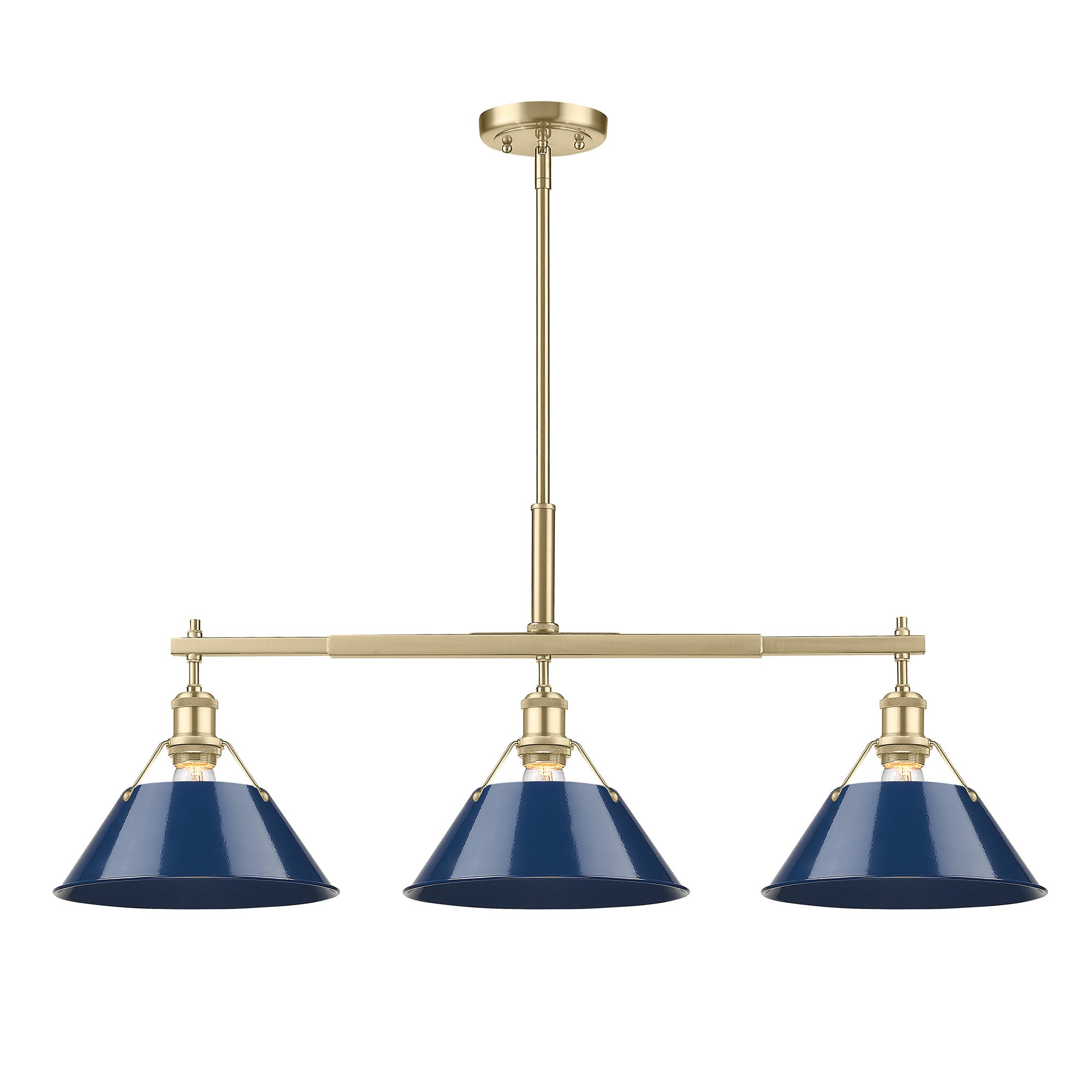 Yep by Golden Lighting Orwell 3-light Island Light in Brushed Champagne Brass and Navy Blue shade - - Golden Lighting