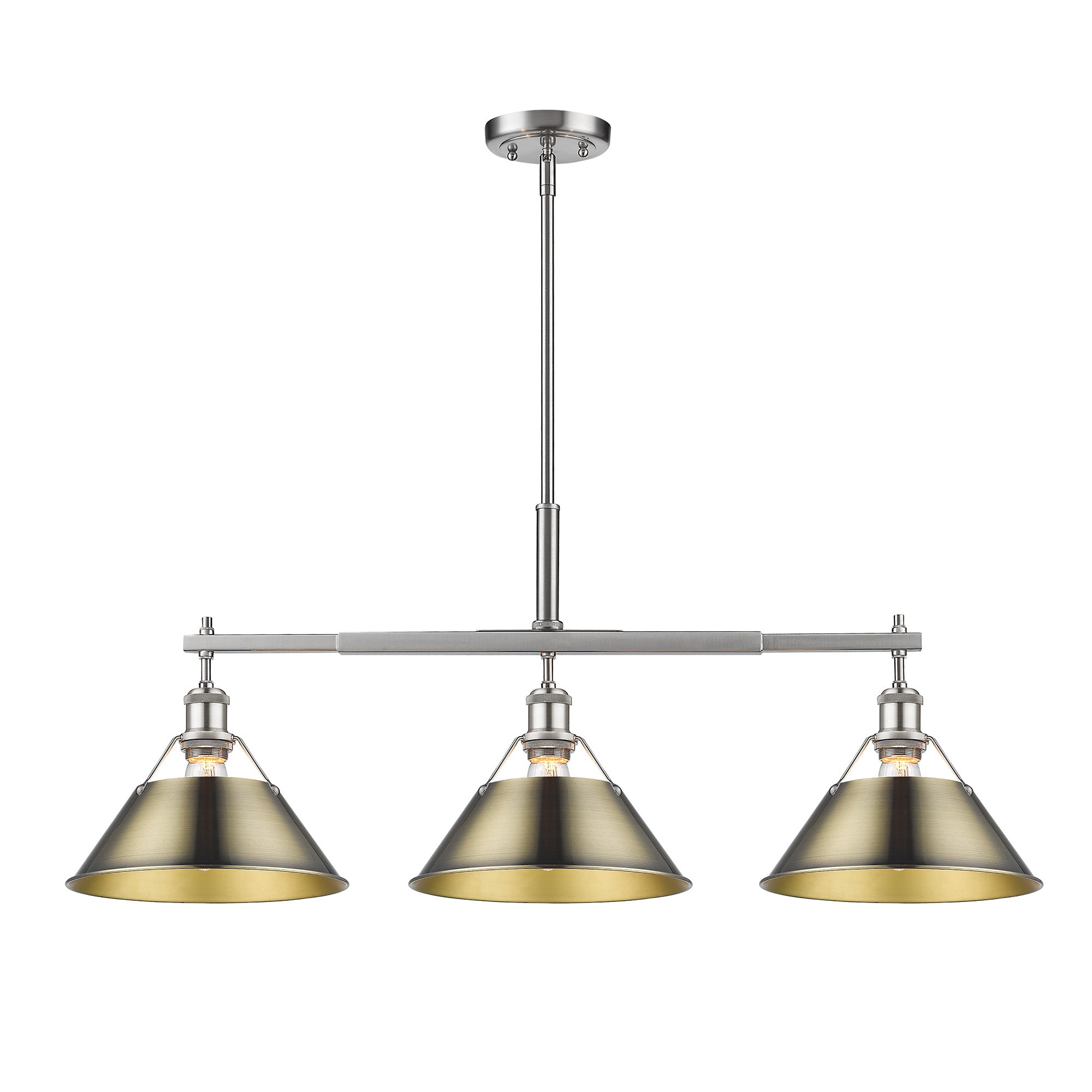 Yep by Golden Lighting Orwell 3-light Island Light in Pewter and Aged Brass shade - - Golden Lighting