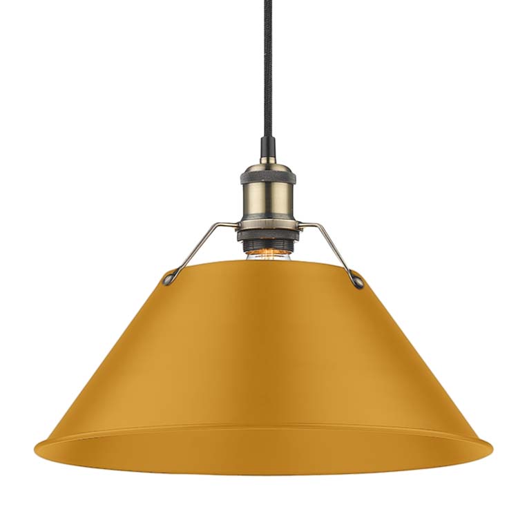 Yep by Golden Lighting Orwell 1-light 14in Pendant in Aged Brass and Auric Yellow shade - Default Title - Golden Lighting