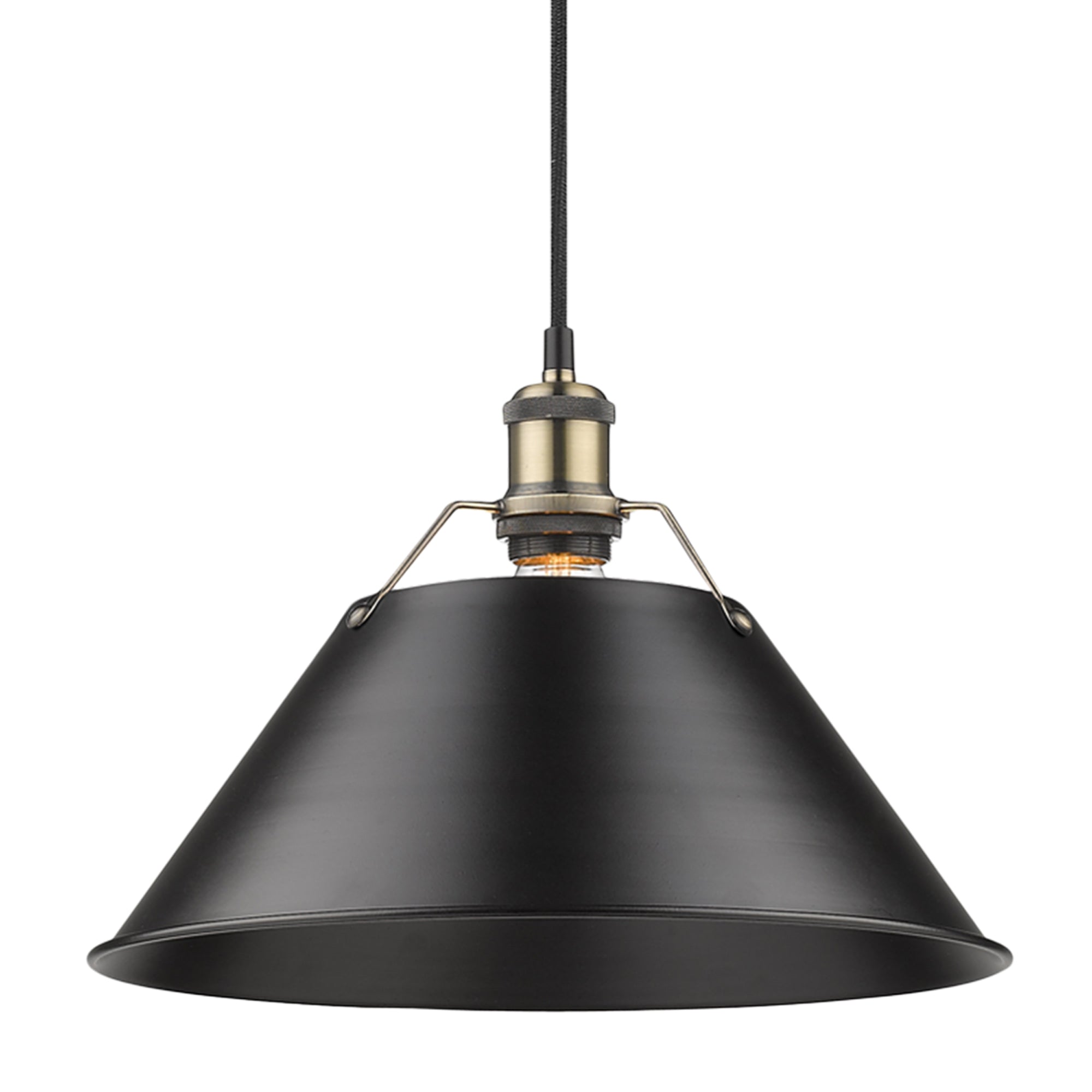 Yep by Golden Lighting Orwell 1-light 14in Pendant in Aged Brass and Matte Black shade - - Golden Lighting