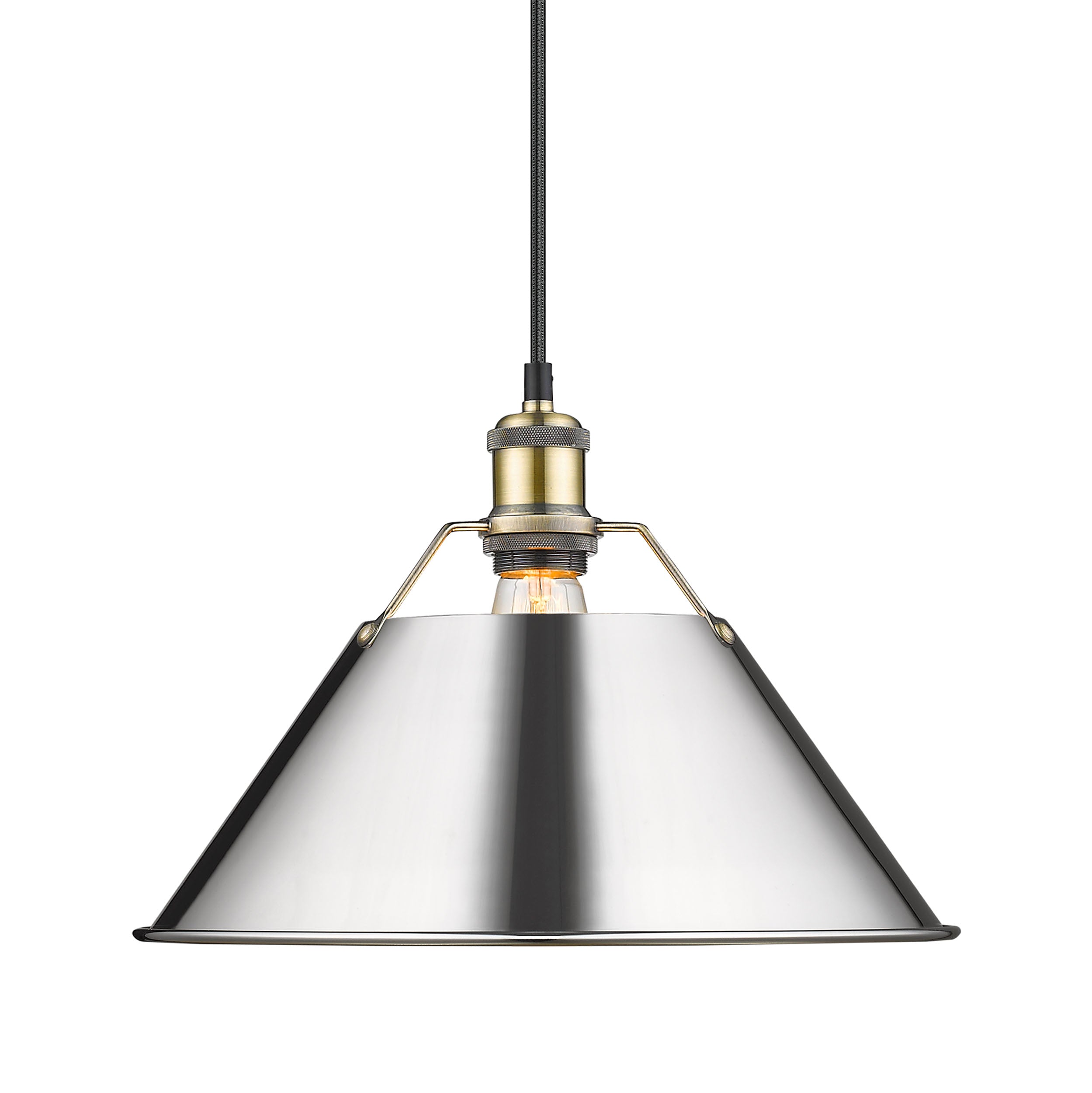 Yep by Golden Lighting Orwell 1-light 14in Pendant in Aged Brass and Chrome shade - - Golden Lighting