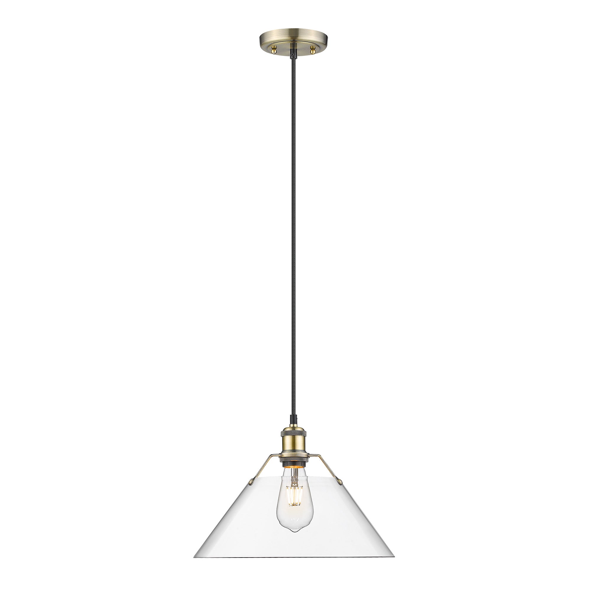 Yep by Golden Lighting Orwell 1-light 14in Pendant in Aged Brass and Clear Glass - - Golden Lighting