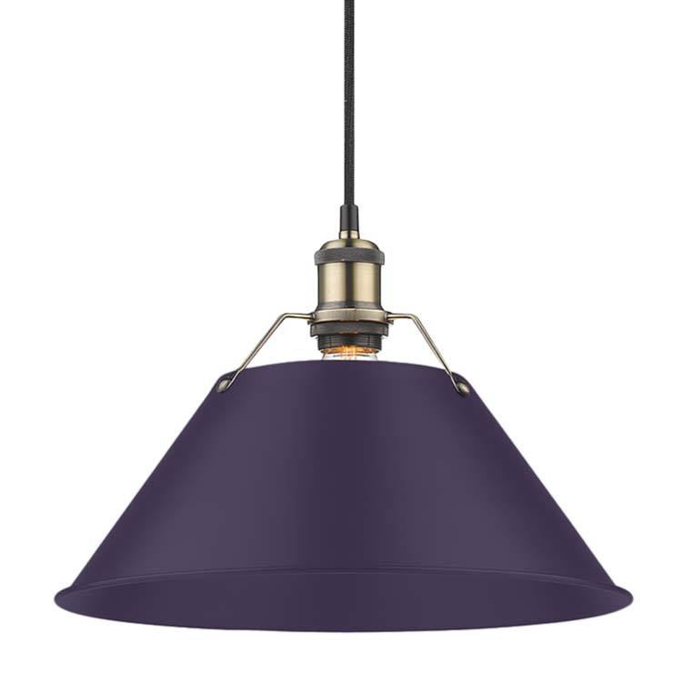 Yep by Golden Lighting Orwell 1-light 14in Pendant in Aged Brass and Exotic Purple shade
