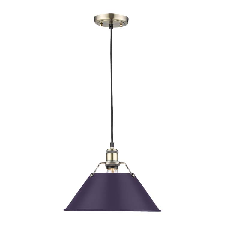 Yep by Golden Lighting Orwell 1-light 14in Pendant in Aged Brass and Exotic Purple shade