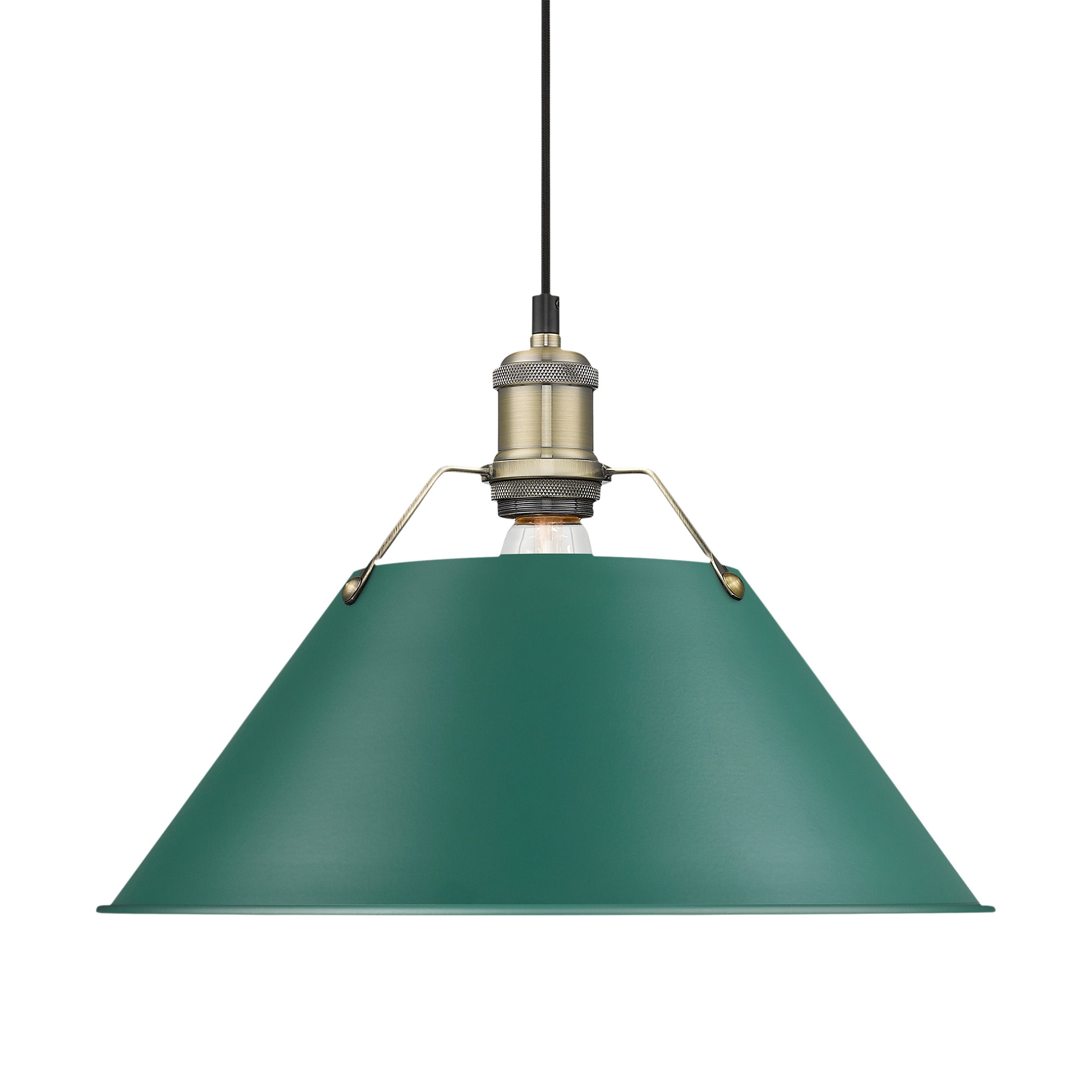 Yep by Golden Lighting Orwell 1-light 14in Pendant in Aged Brass and Pine Green shade - - Golden Lighting