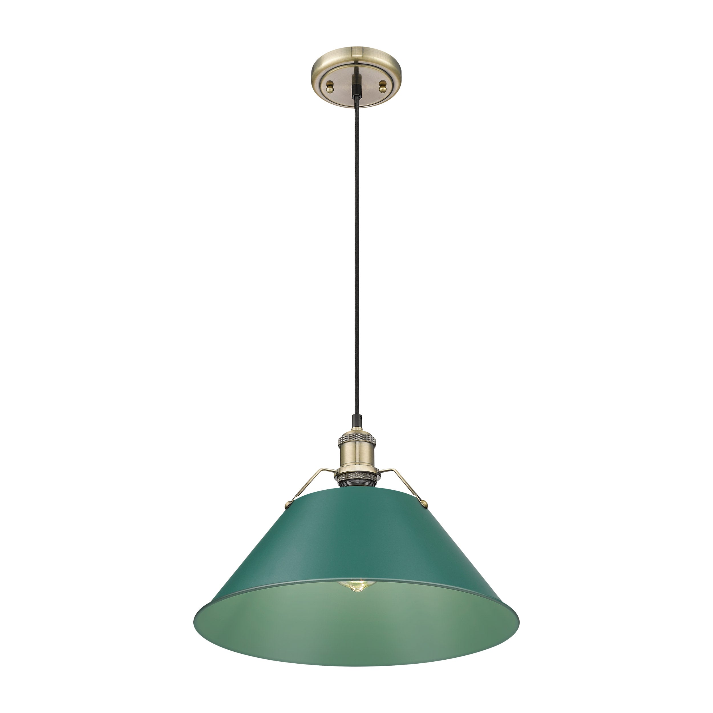 Yep by Golden Lighting Orwell 1-light 14in Pendant in Aged Brass and Pine Green shade
