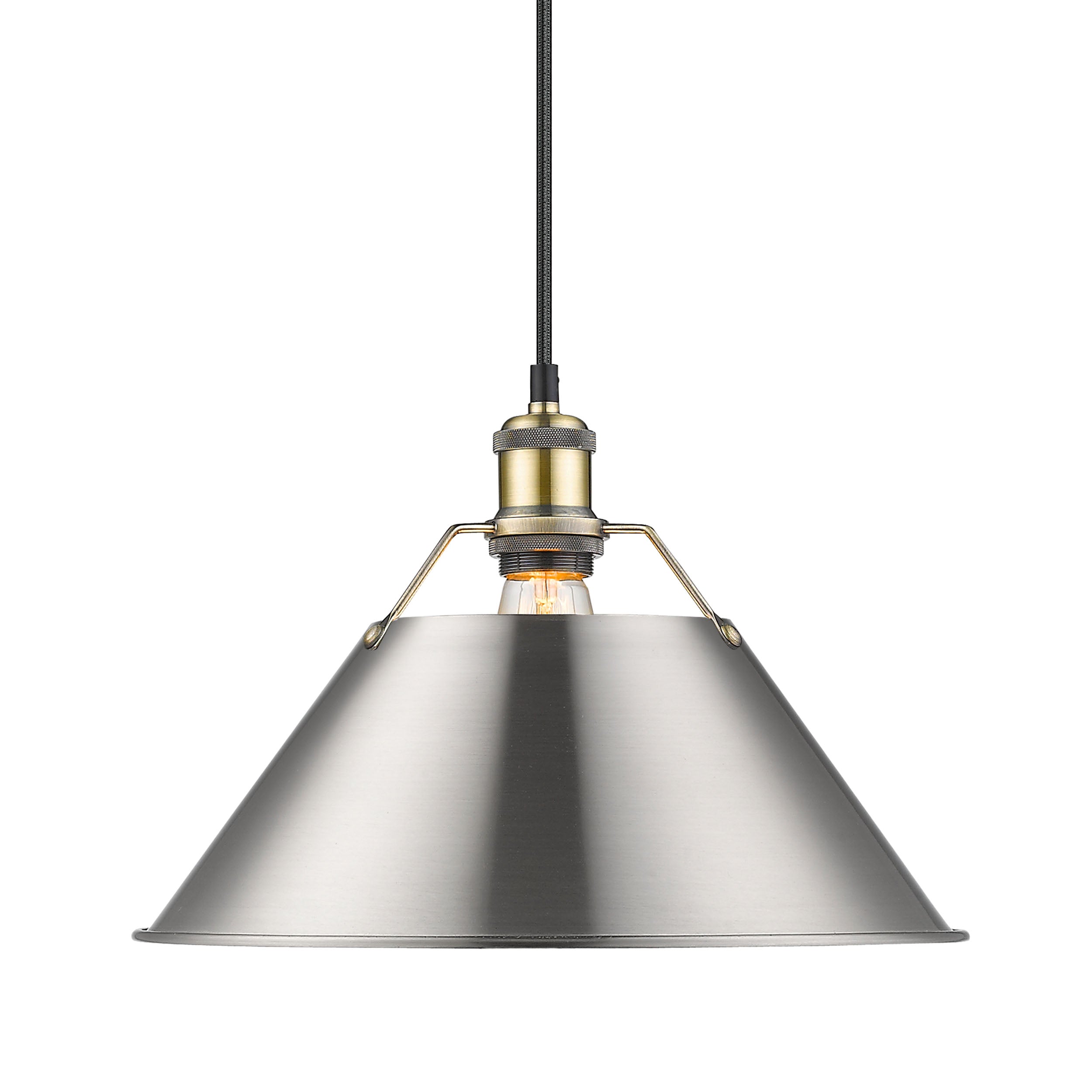 Yep by Golden Lighting Orwell 1-light 14in Pendant in Aged Brass and Pewter shade - - Golden Lighting